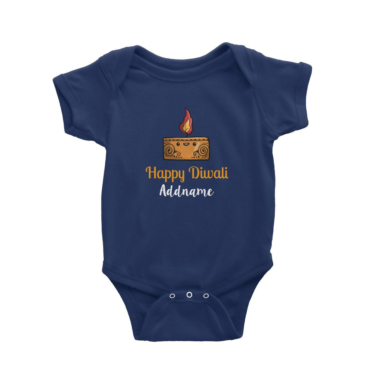 Cute Rectangle Diyas Happy Diwali Addname Baby Romper