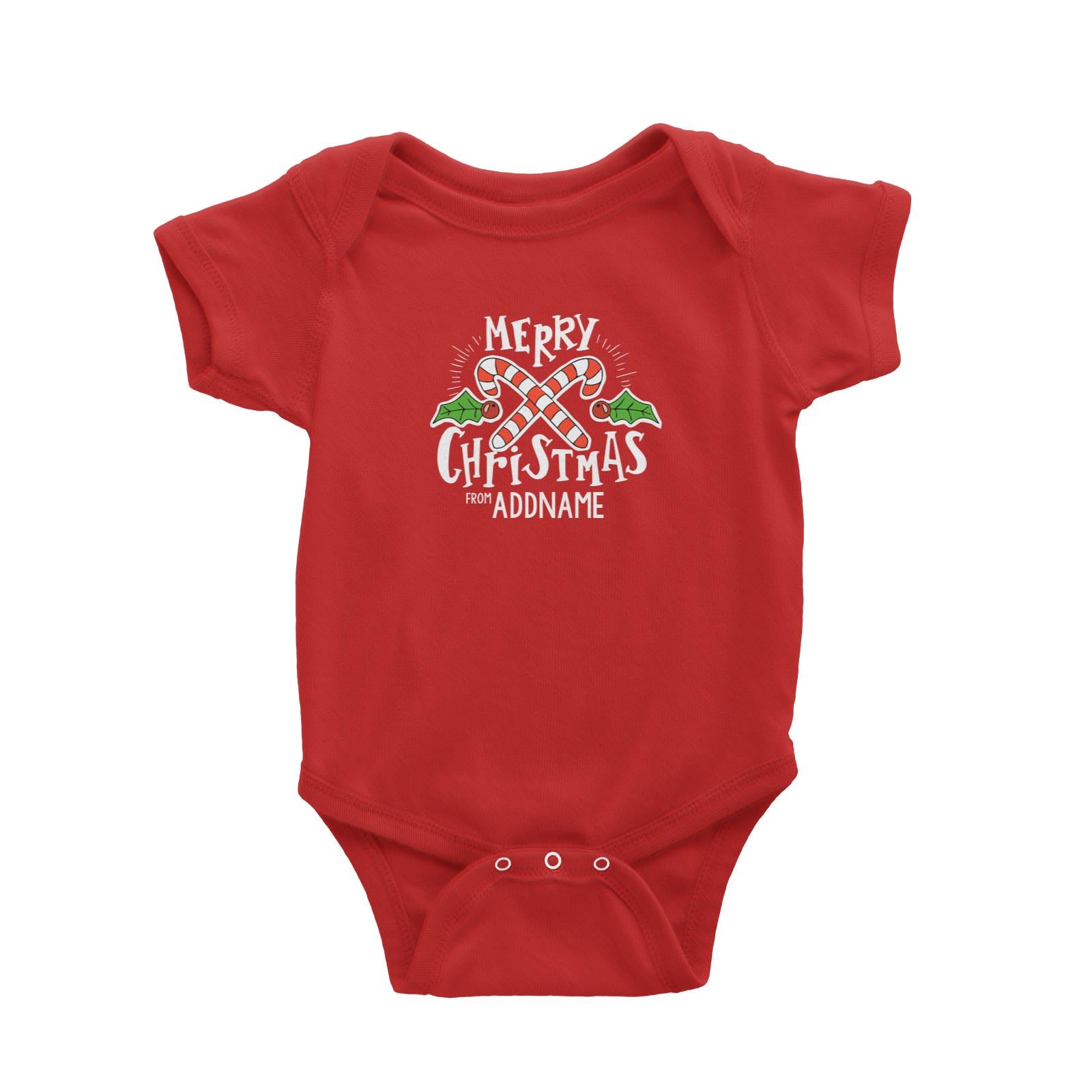 Merry Chrismas with Holly and Candy Cane Greeting Addname Baby Romper Christmas Matching Family Personalizable Designs Lettering