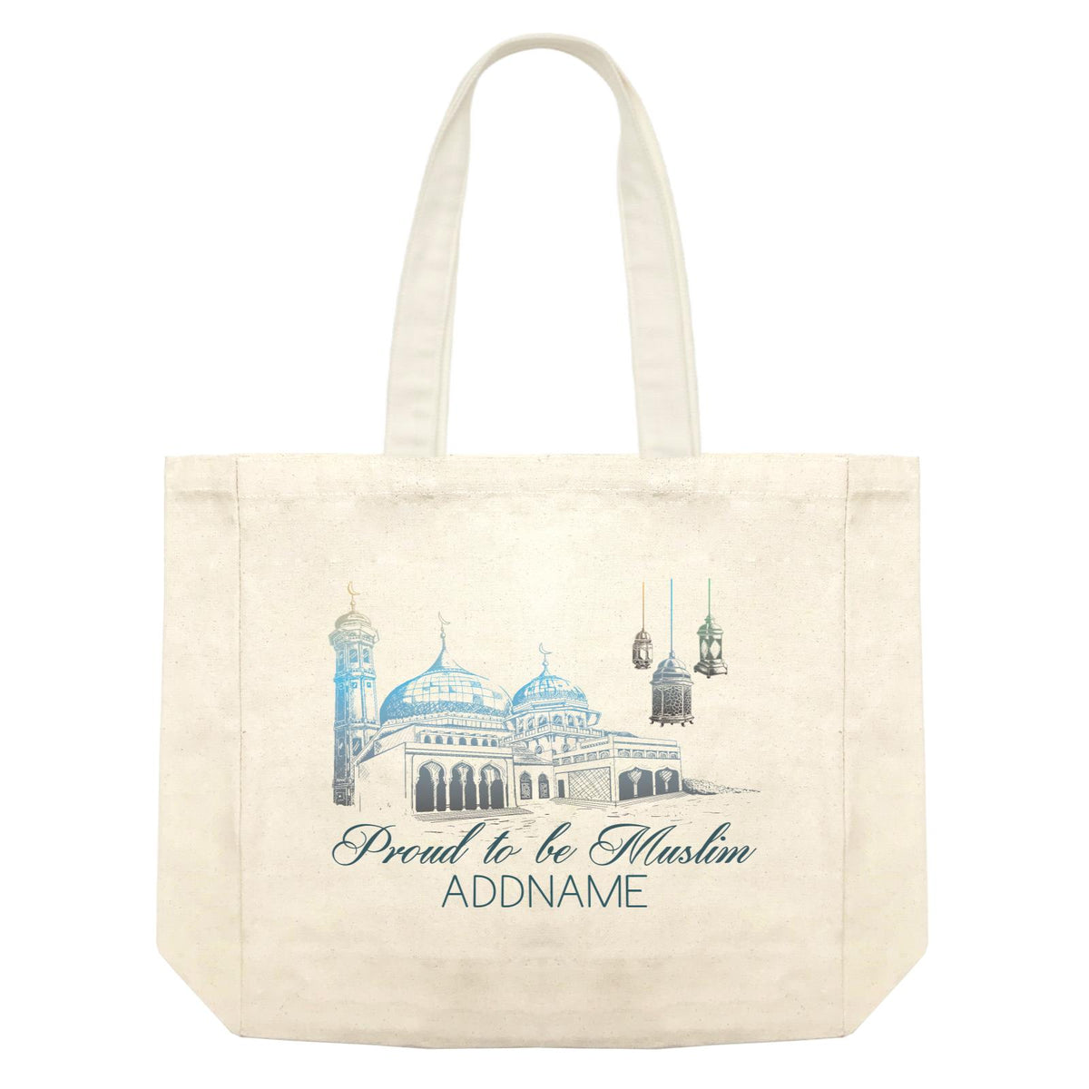 Proud To Be Muslim Dark Blue Mosque Addname Shopping Bag