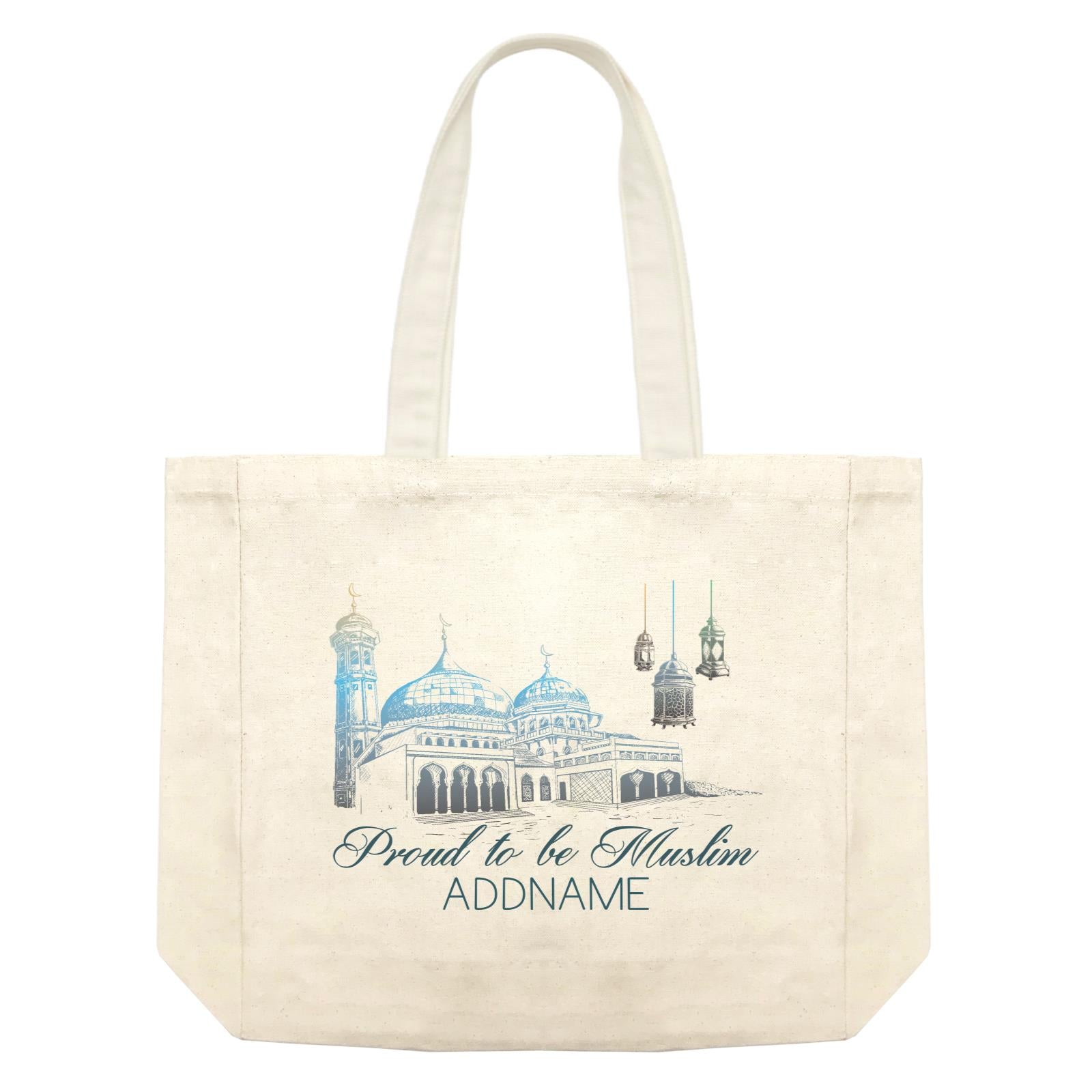 Proud To Be Muslim Dark Blue Mosque Addname Shopping Bag