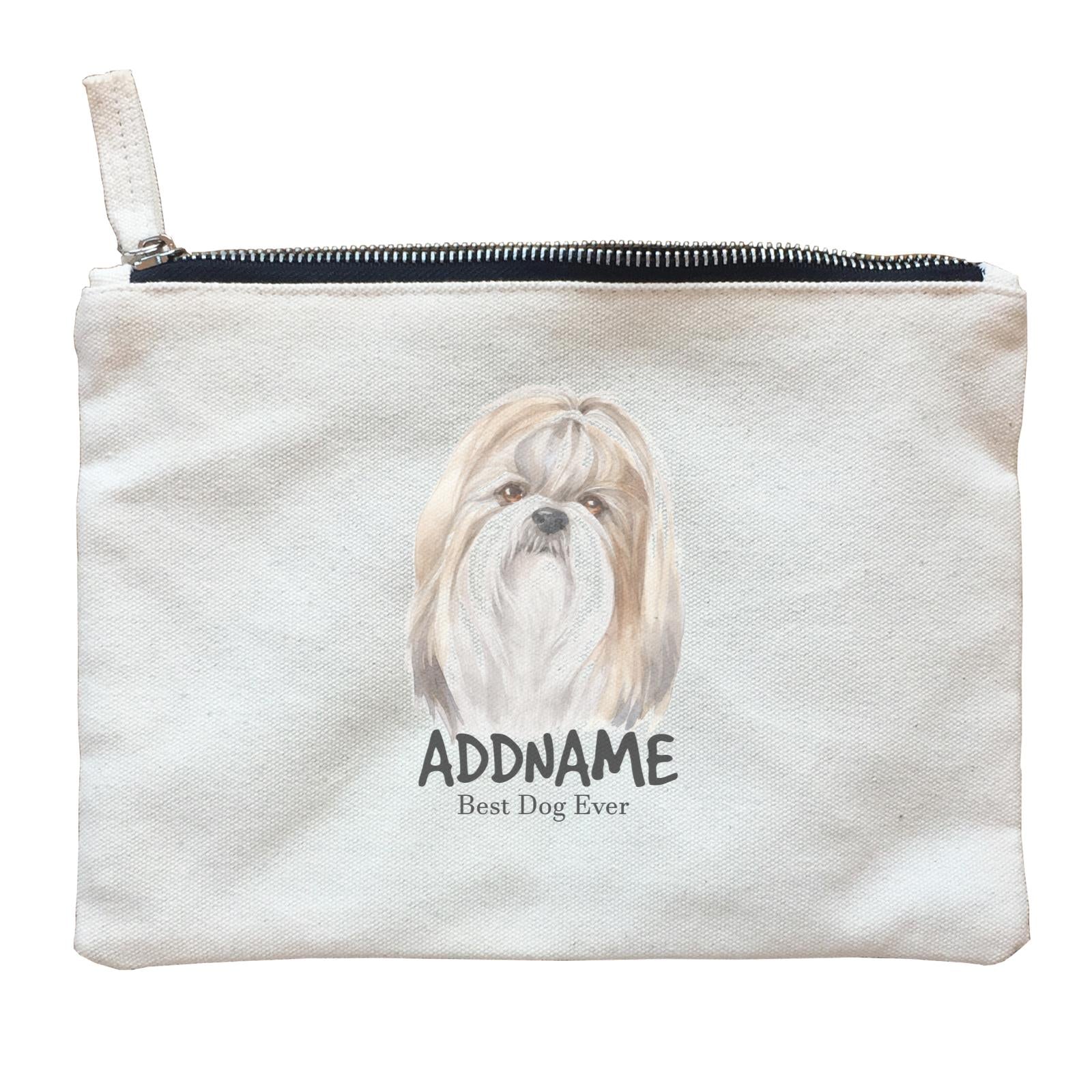Watercolor Dog Shih Tzu Tie Hair Best Dog Ever Addname Zipper Pouch