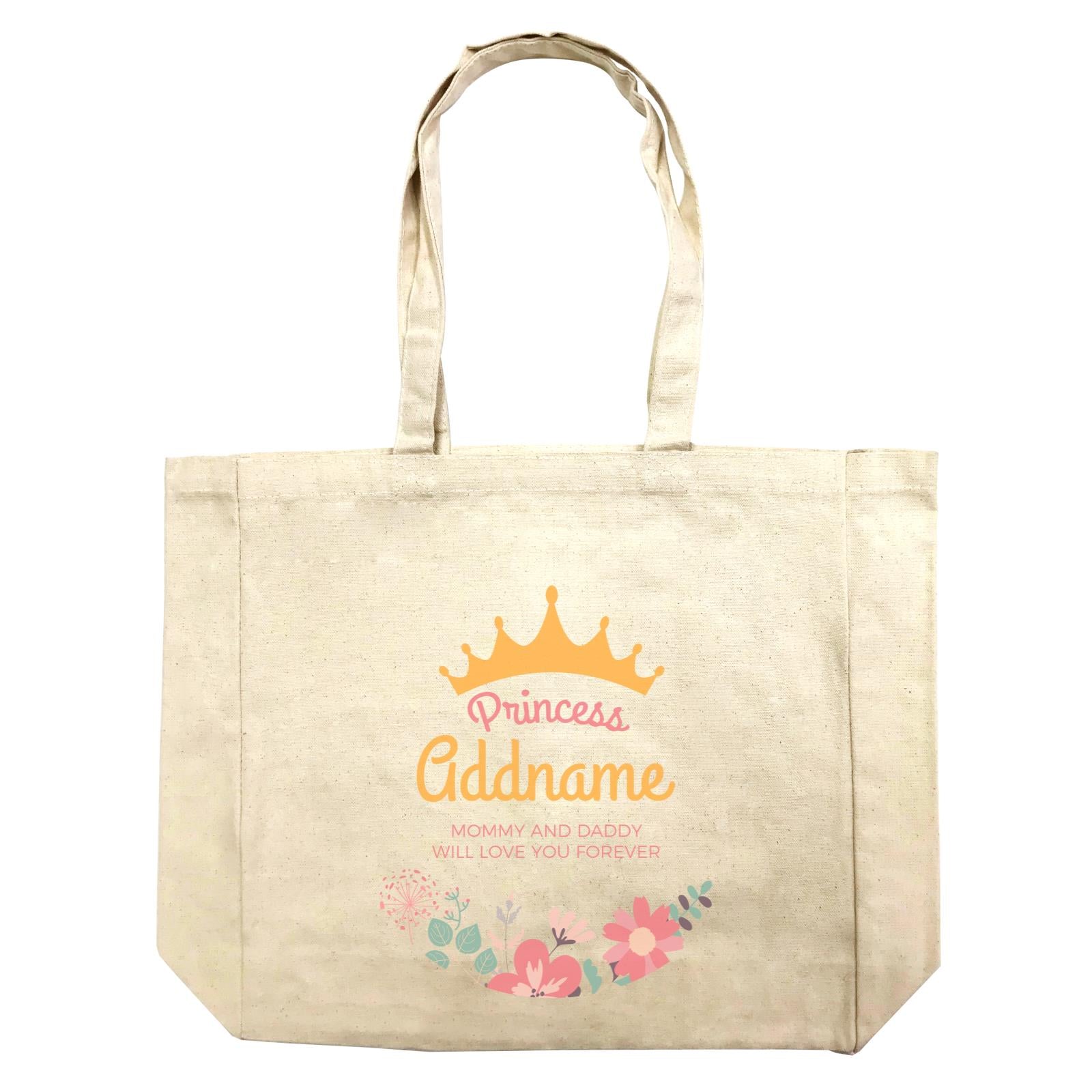 Princess with Tiara and Flowers 2 Personalizable with Name and Text Shopping Bag