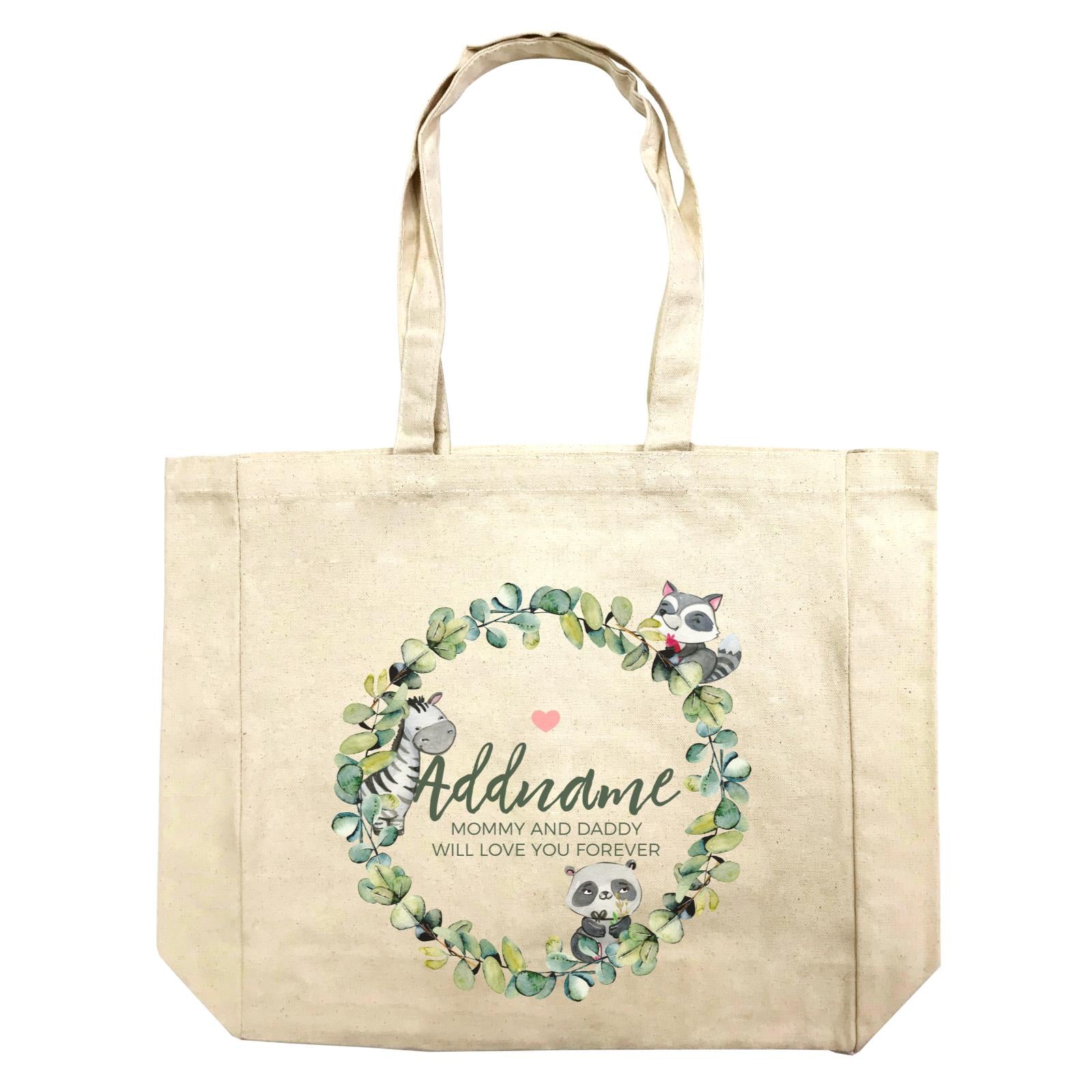 Watercolour Panda Zebra and Racoon Leaf Wreath Personalizable with Name and Text Shopping Bag