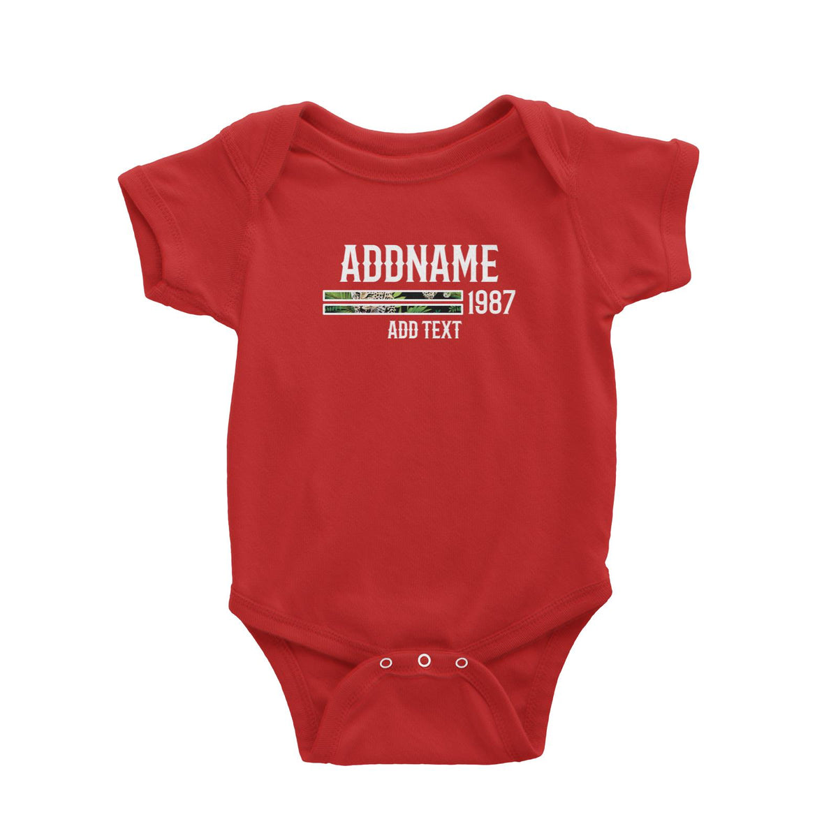 Tropical Leaves Leopard Bars Personalizable with Name Year and Text Baby Romper