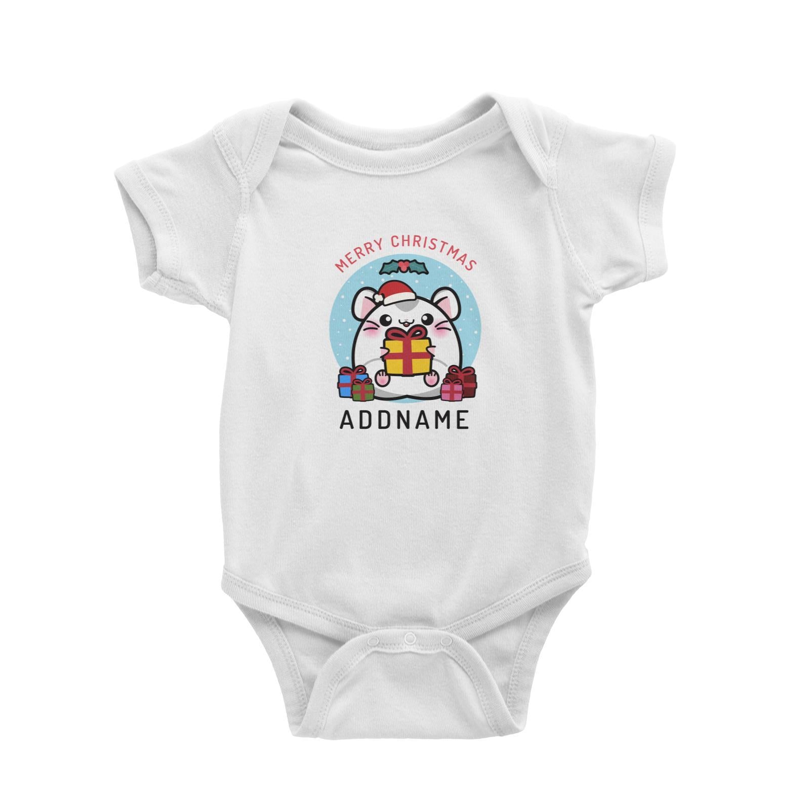 Merry Christmas Cute Santa Boy Hamster with Gifts Baby Romper