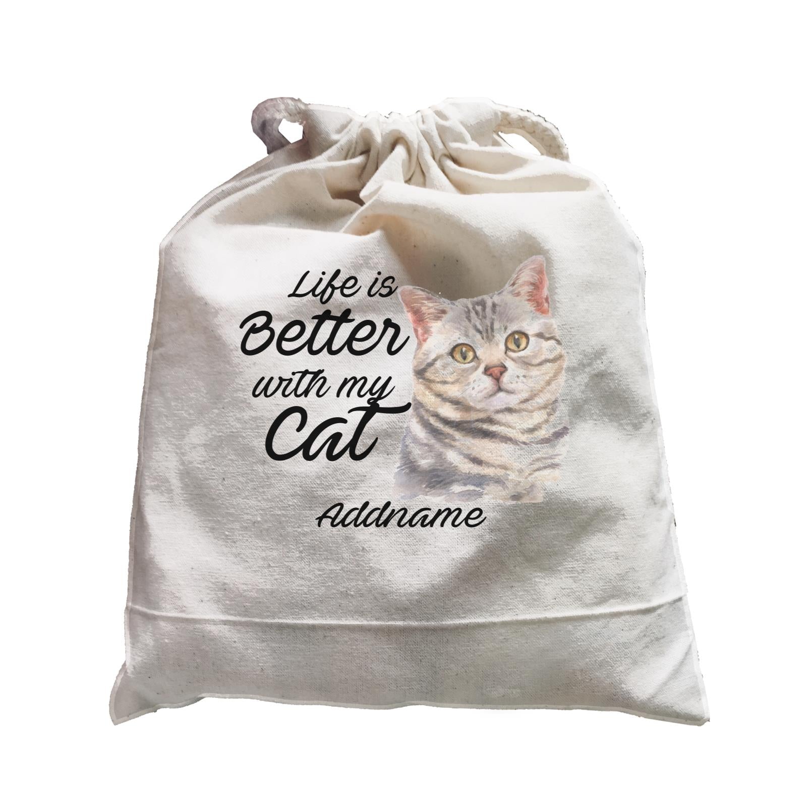 Watercolor Life is Better With My Cat Grey American Shorthair Addname Satchel