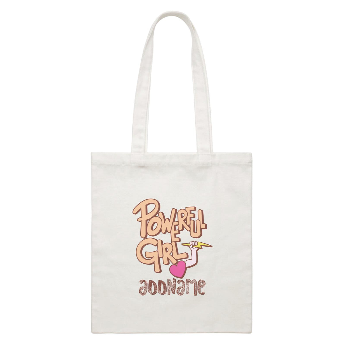 Cool Cute Words Powerful Girl Heart Hold Lightning Addname White Canvas Bag