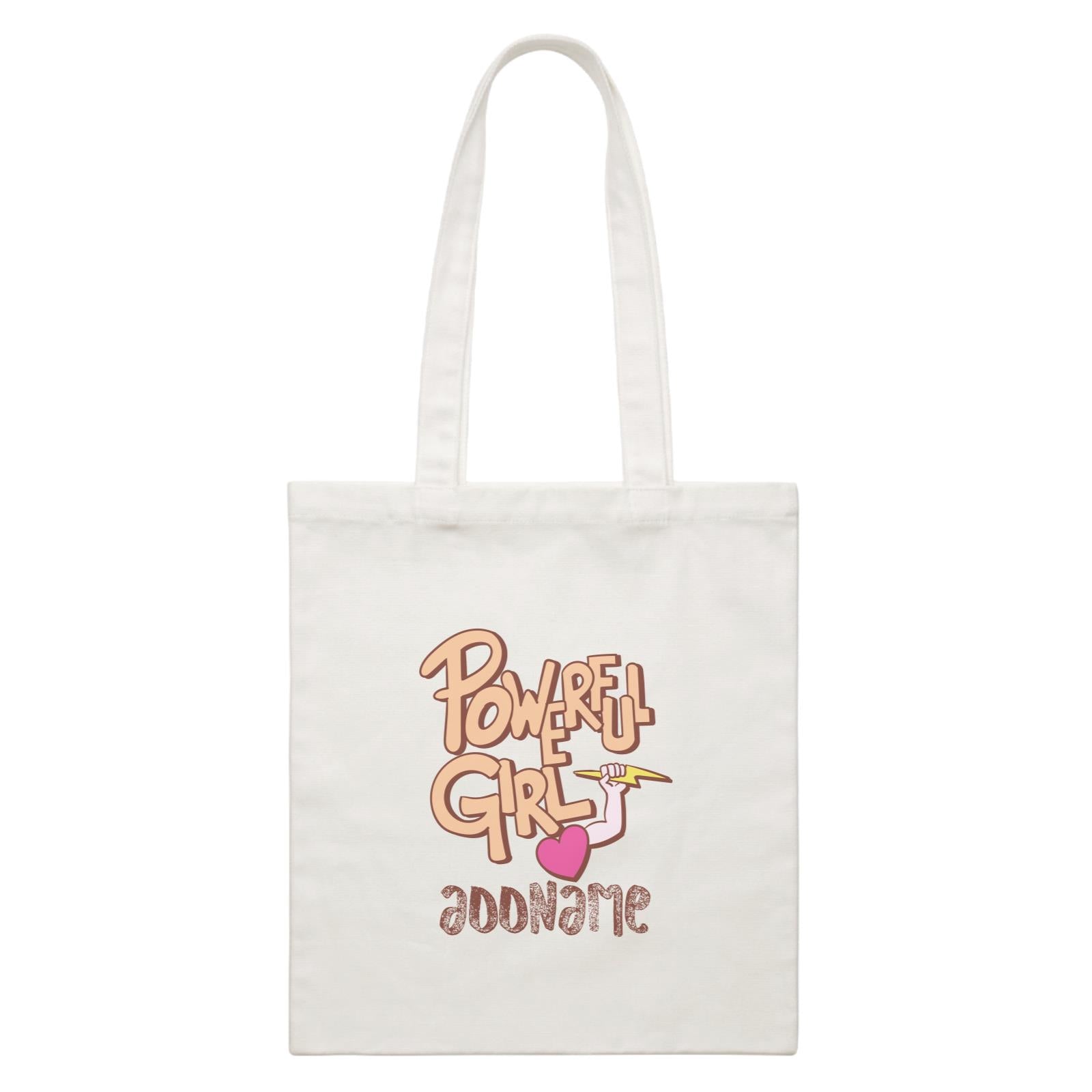 Cool Cute Words Powerful Girl Heart Hold Lightning Addname White Canvas Bag