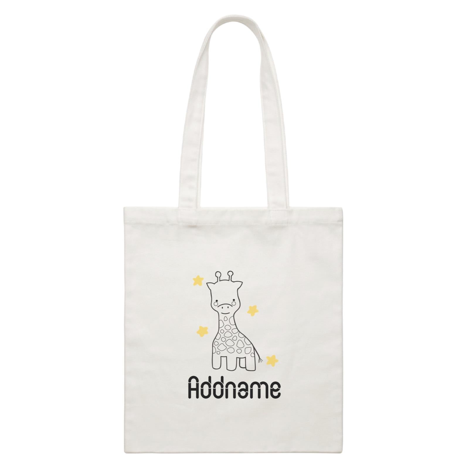 Coloring Outline Cute Hand Drawn Animals Safari Giraffe Addname White White Canvas Bag