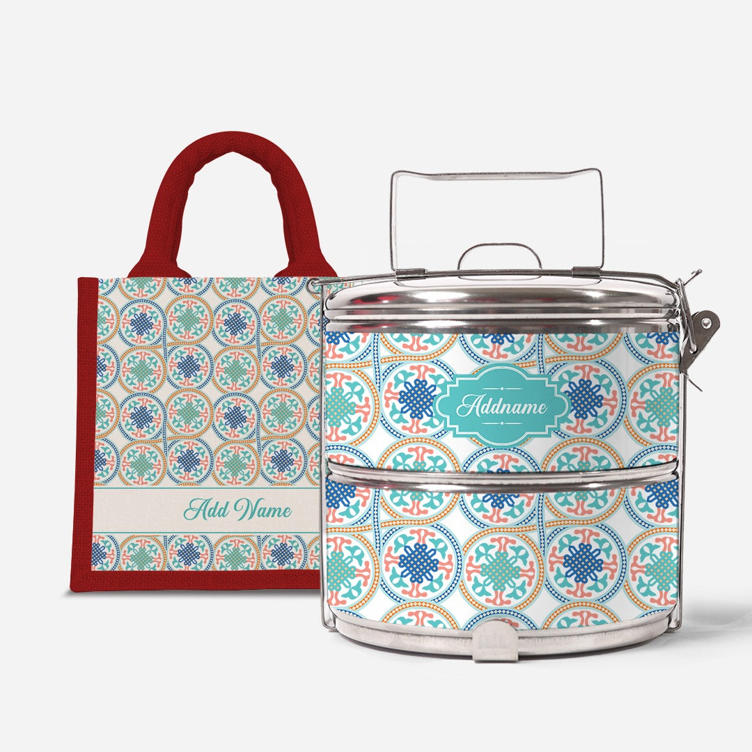Moroccan Series - Chahid  - Lunch Tote Bag with Two-Tier Tiffin Carrier