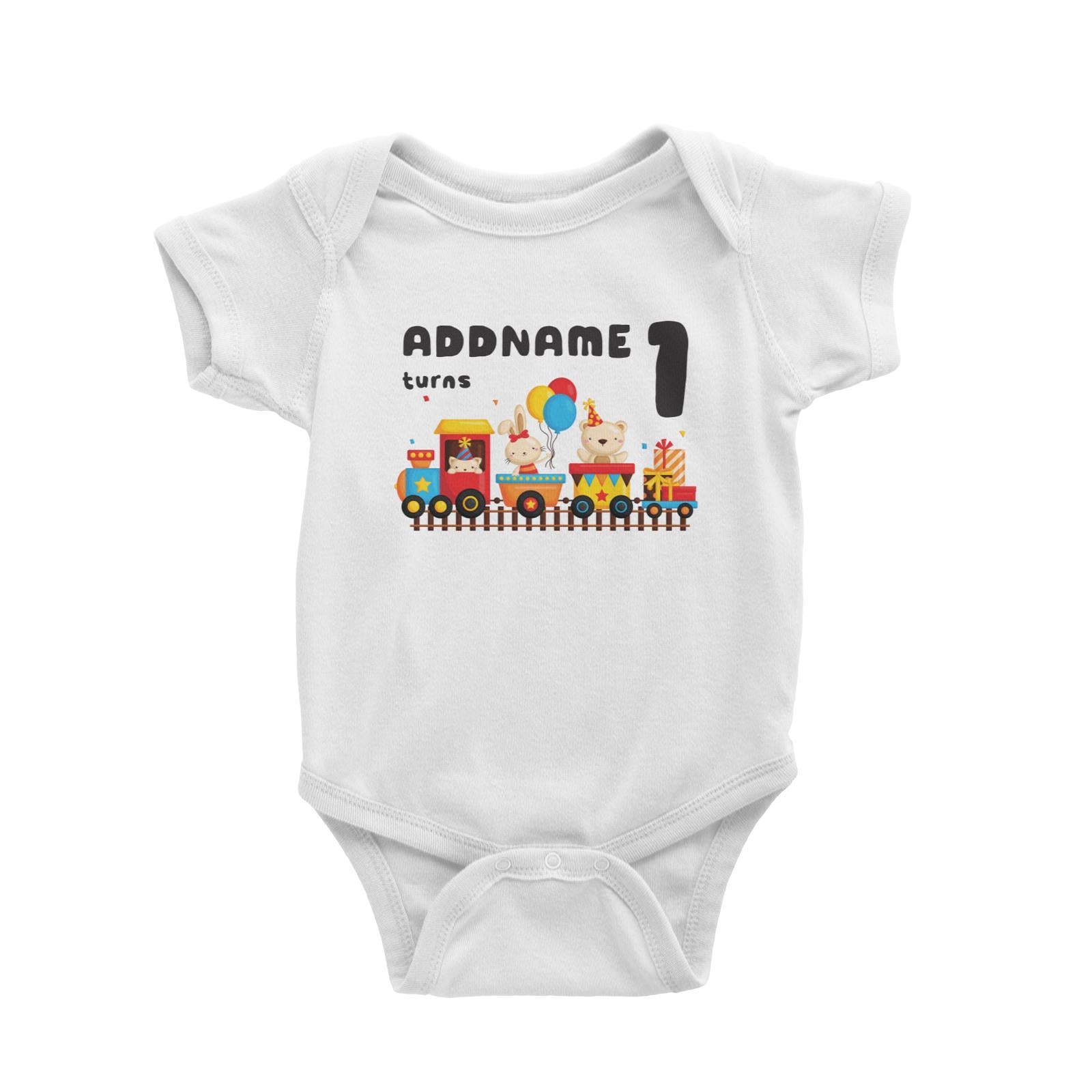 Birthday Fun Train And Animals Group Addname Turns 1 Baby Romper