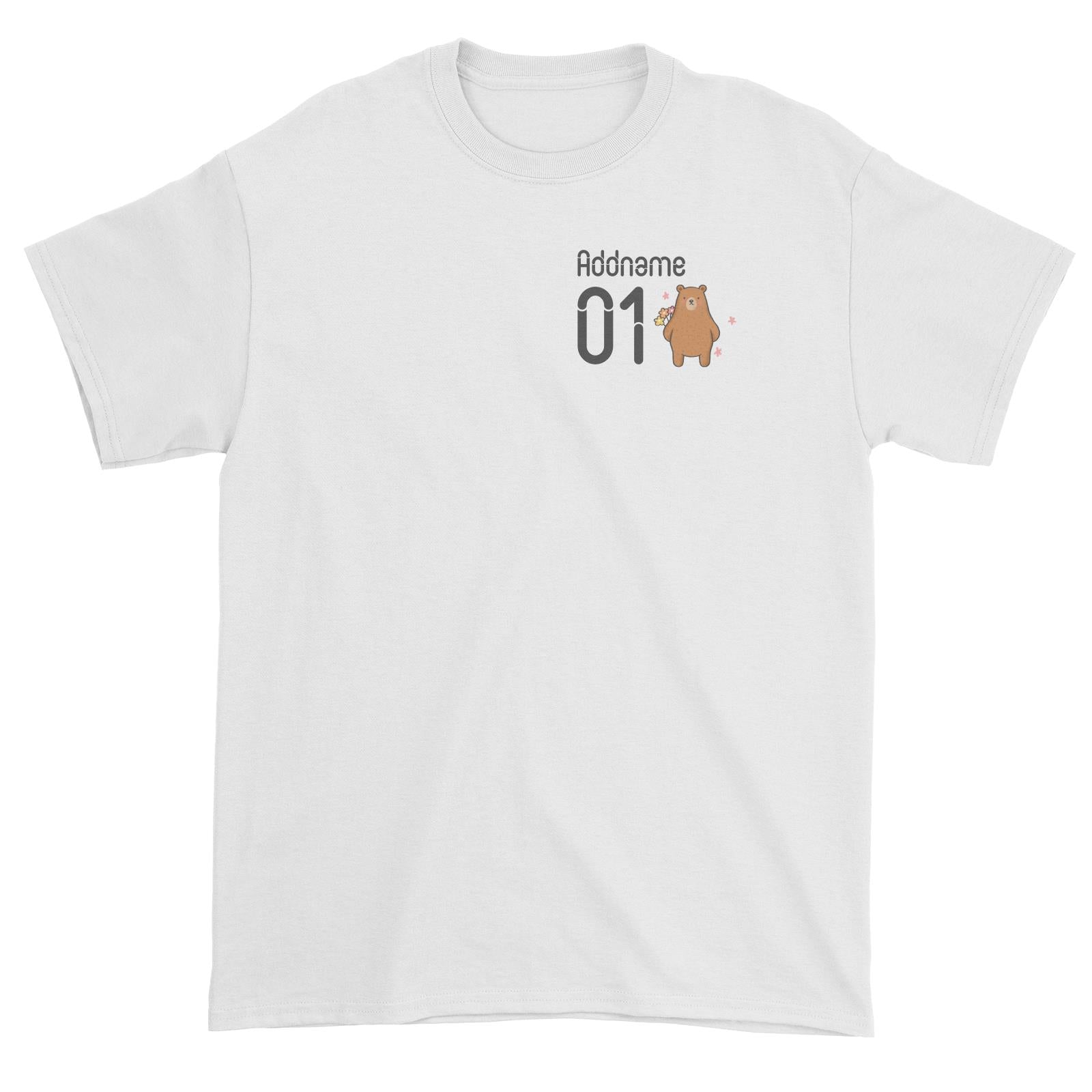 Pocket Name and Number Cute Hand Drawn Style Bear Unisex T-Shirt (FLASH DEAL)