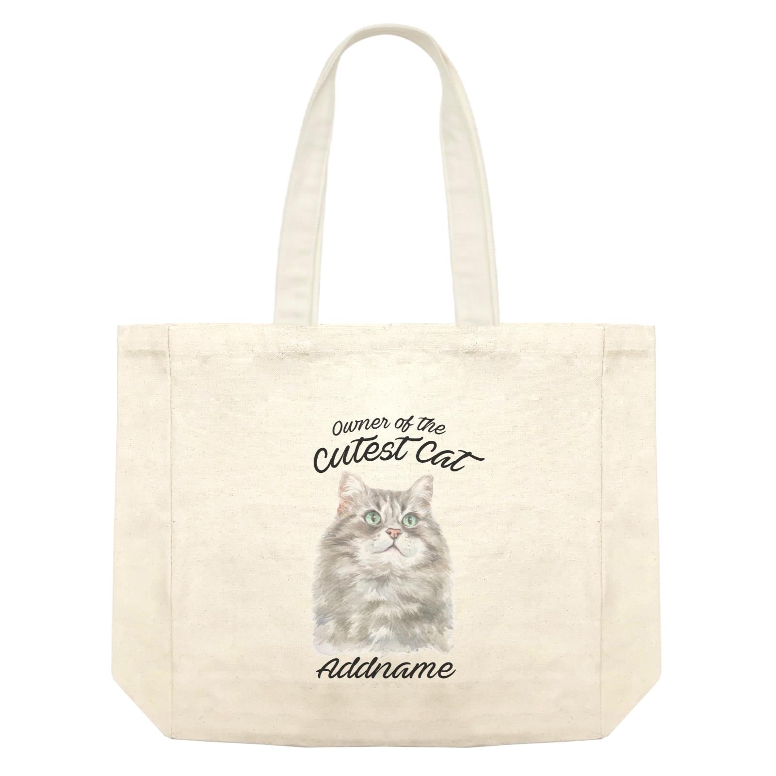 Watercolor Owner Of The Cutest Cat Siberian Cat Grey Addname Shopping Bag
