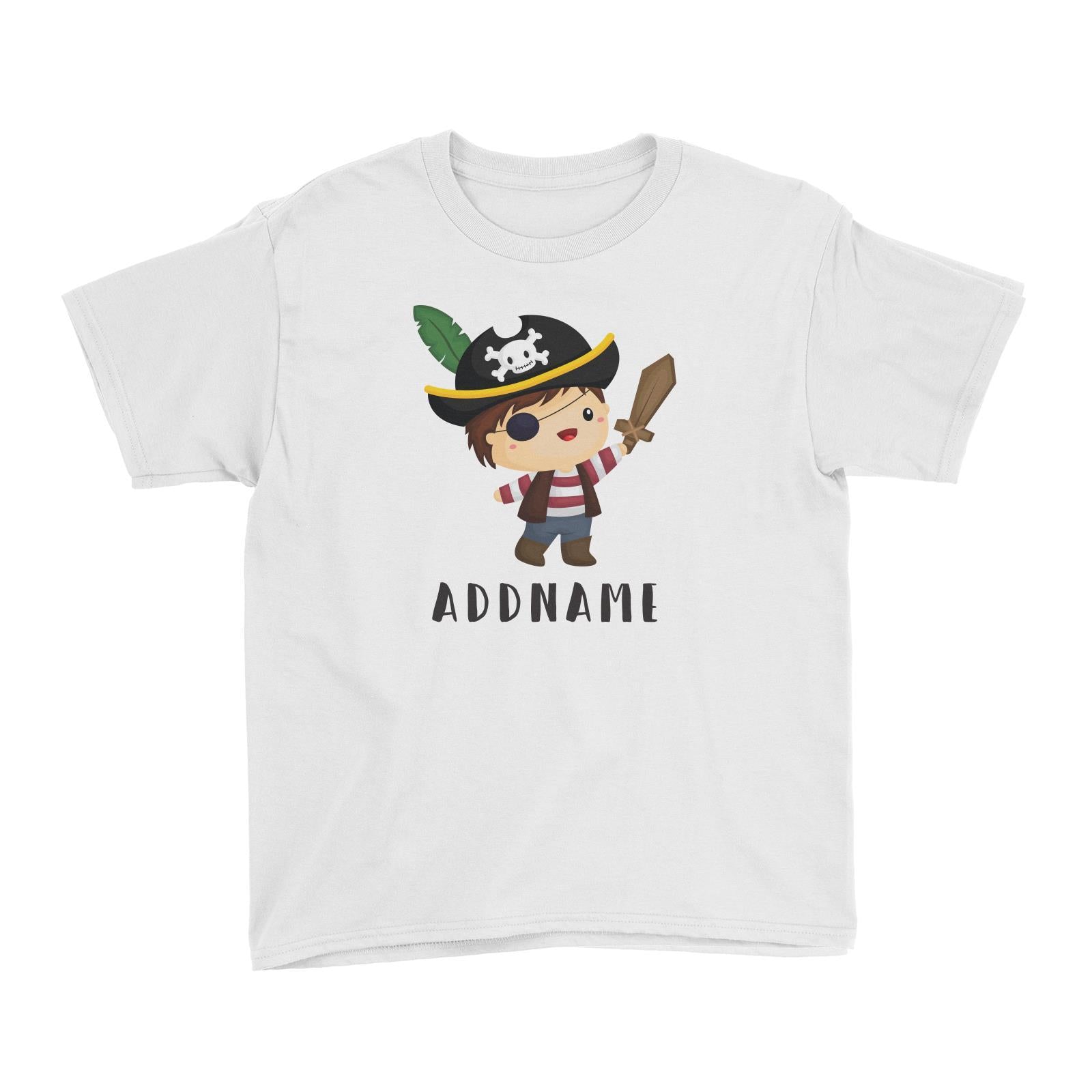 Birthday Pirate Captain Boy Playing Wodden Sword Addname Kid's T-Shirt
