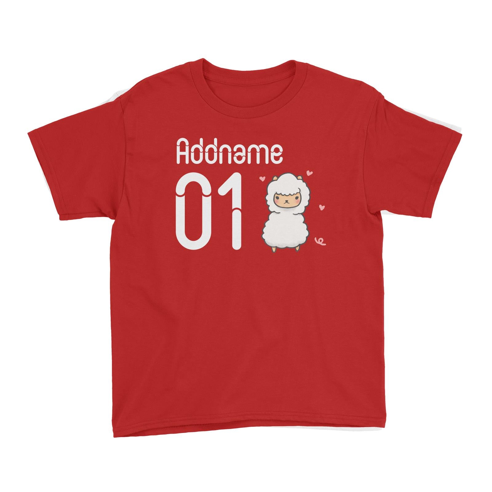 Name and Number Cute Hand Drawn Style Alpaca Kid's T-Shirt