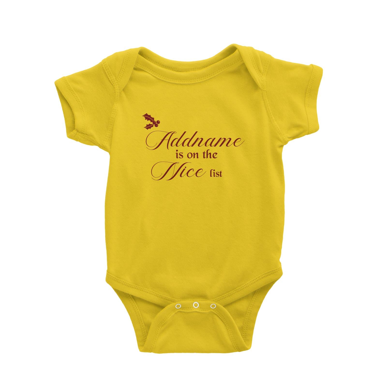 Christmas Addname Is On The Nice List Baby Romper