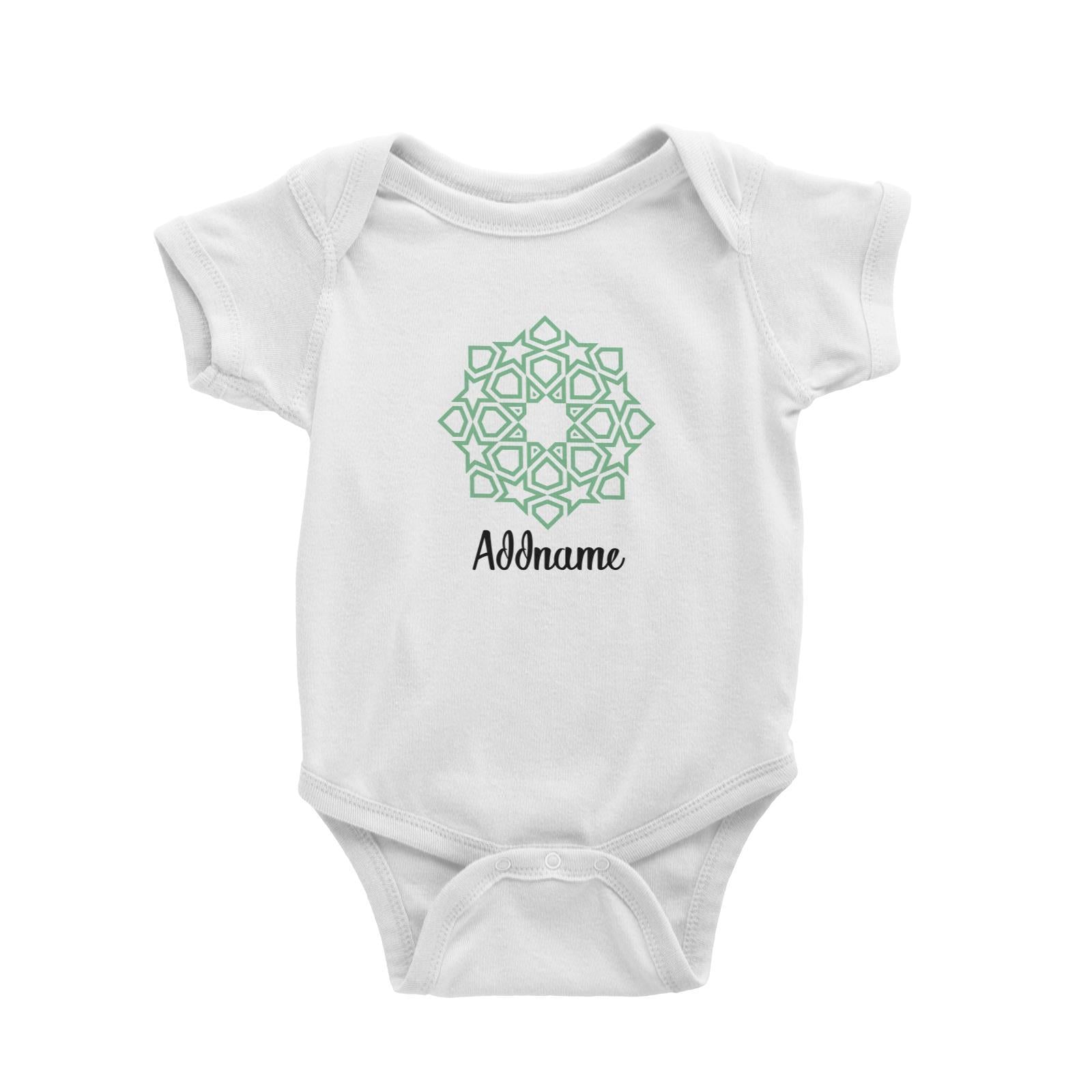 Raya Symbol Green Islamic Geometric Addname Baby Rompers