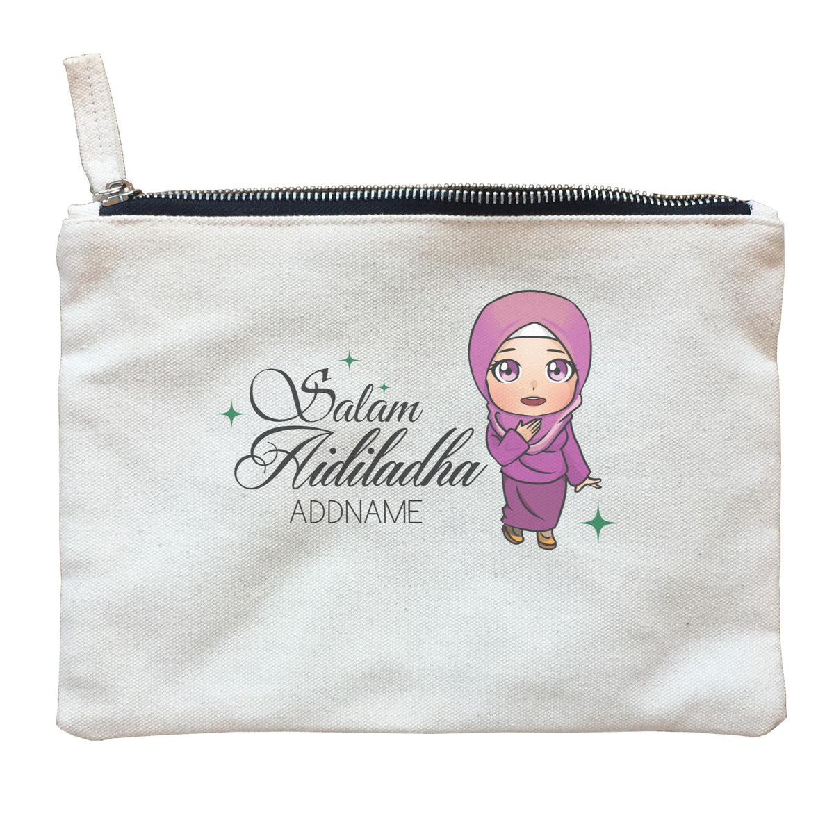 Raya Chibi Wishes Woman Addname Wishes Salam Aidiladha Addname Zipper Pouch