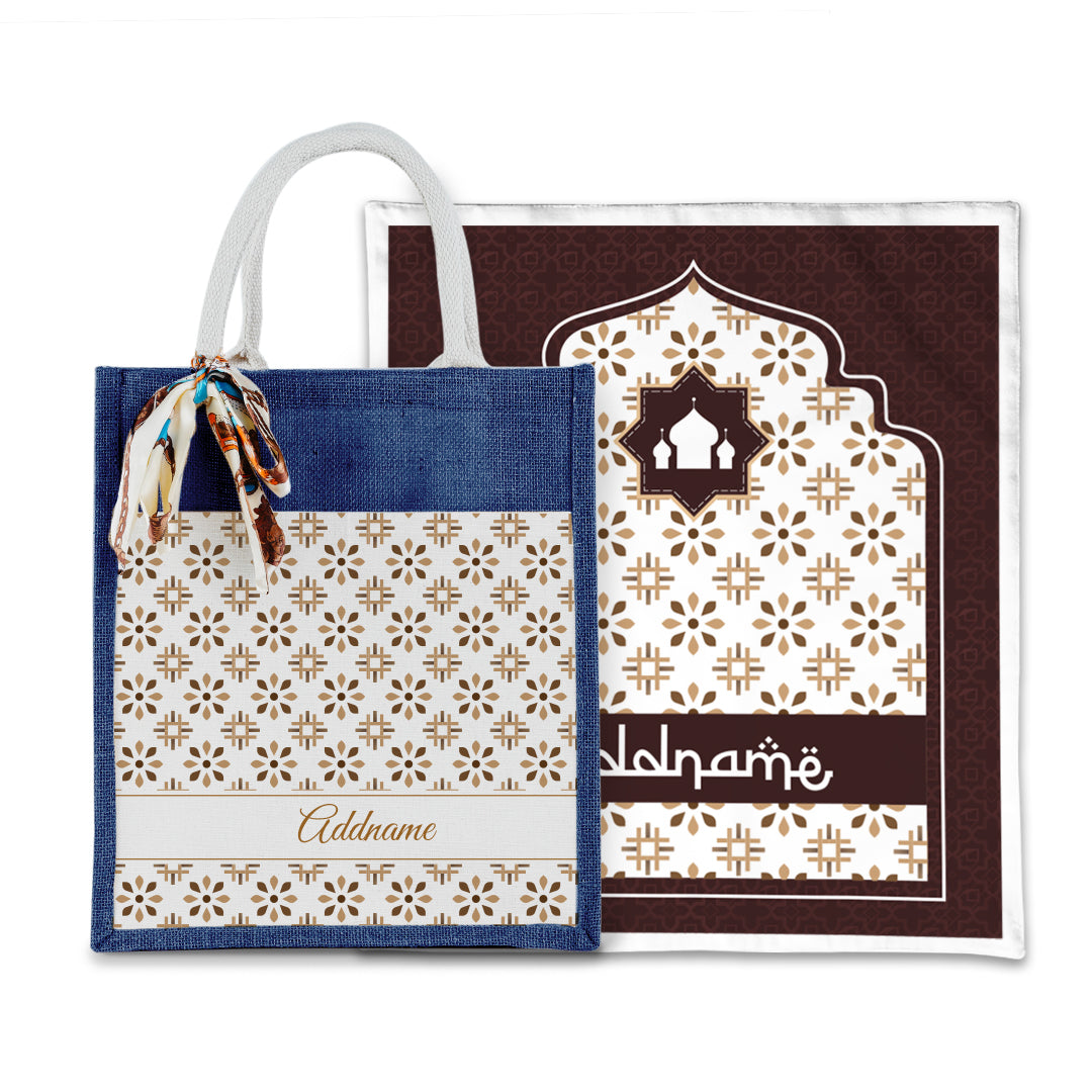 Arabesque Tawny Brown Sejadah with Matching Colourful Jute Bag