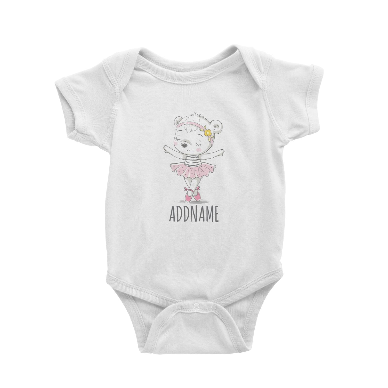 Girl Ballerina Bear White Baby Romper Personalizable Designs Cute Sweet Animal Ballet Hobby Pinky For Girls HG