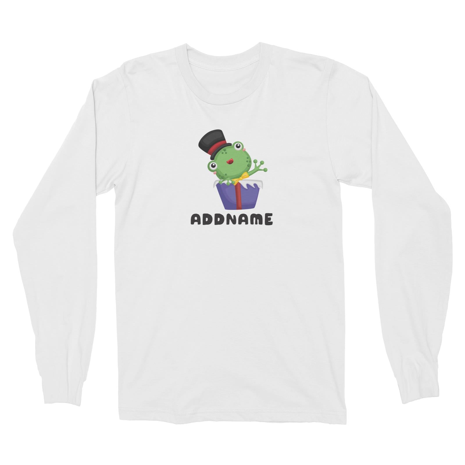 Birthday Frog Frog Wearing Hat Inside Present Box Addname Long Sleeve Unisex T-Shirt