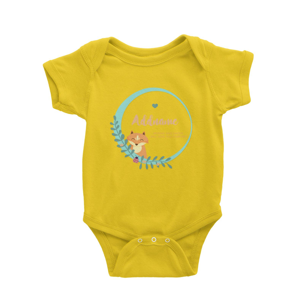 Cute Brown Fox in Turqoise Ring Personalizable with Name and Text Baby Romper