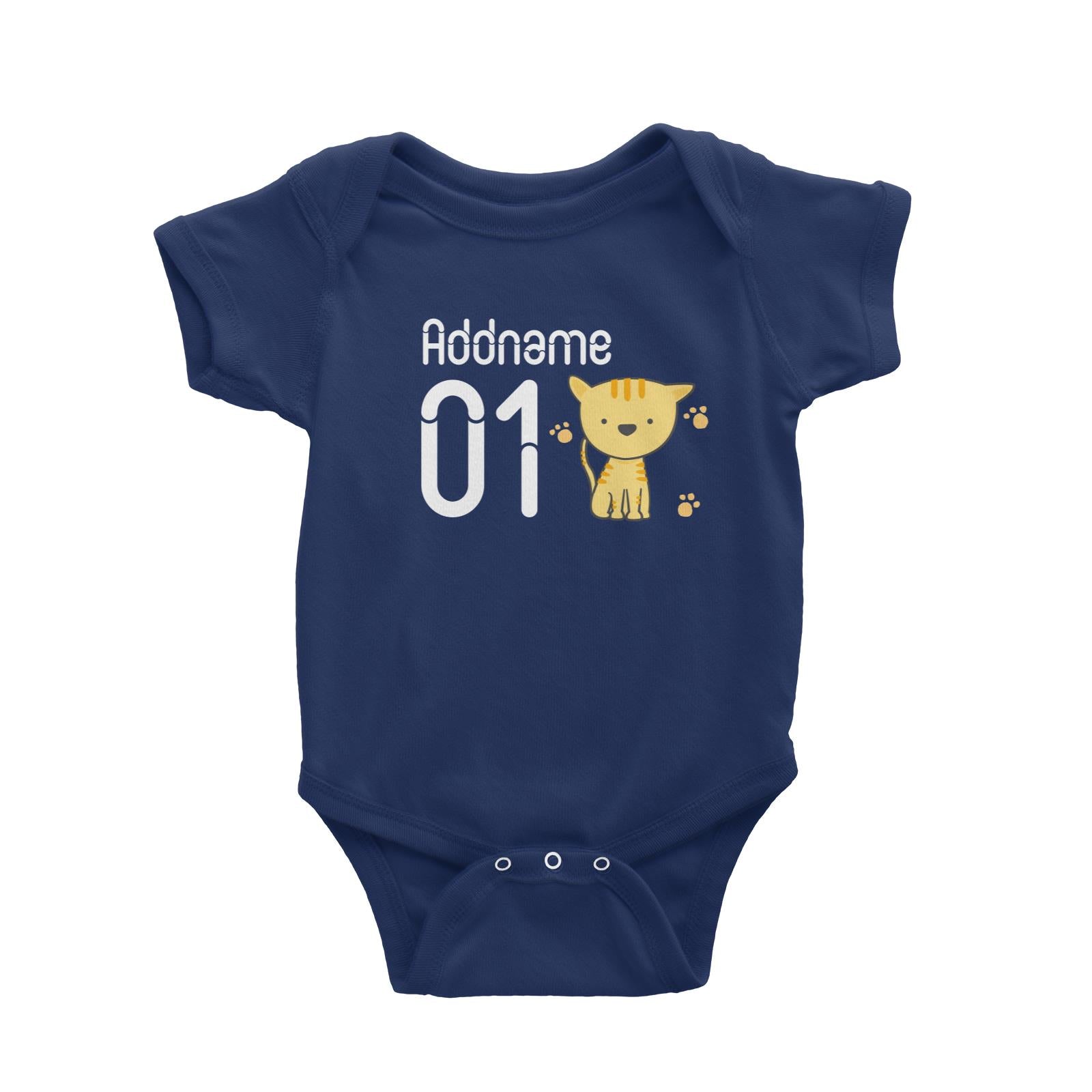 Name and Number Cute Hand Drawn Style Tiger Baby Romper
