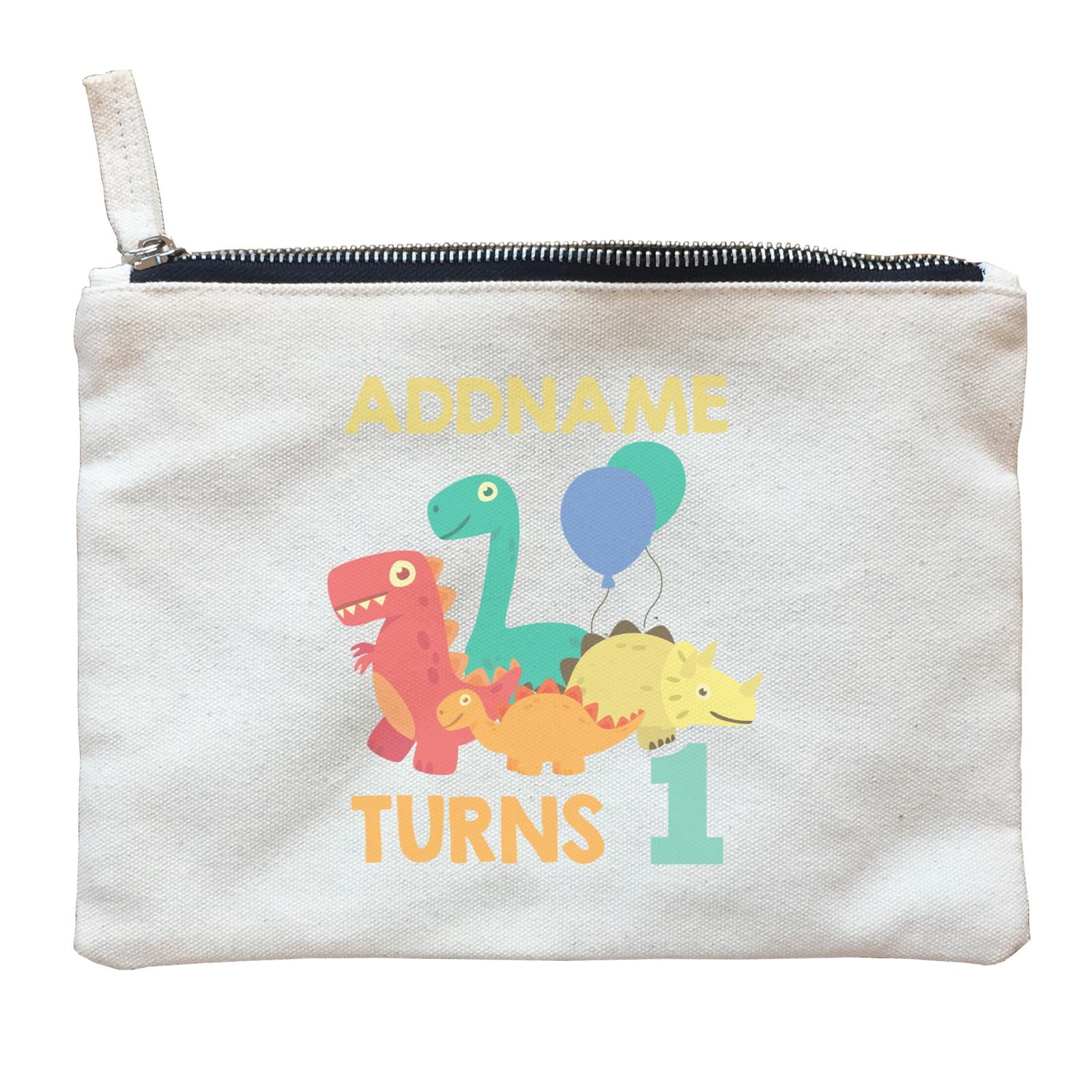Cute Dinosaur Birthday Theme Personalizable with Name and Date Zipper Pouch