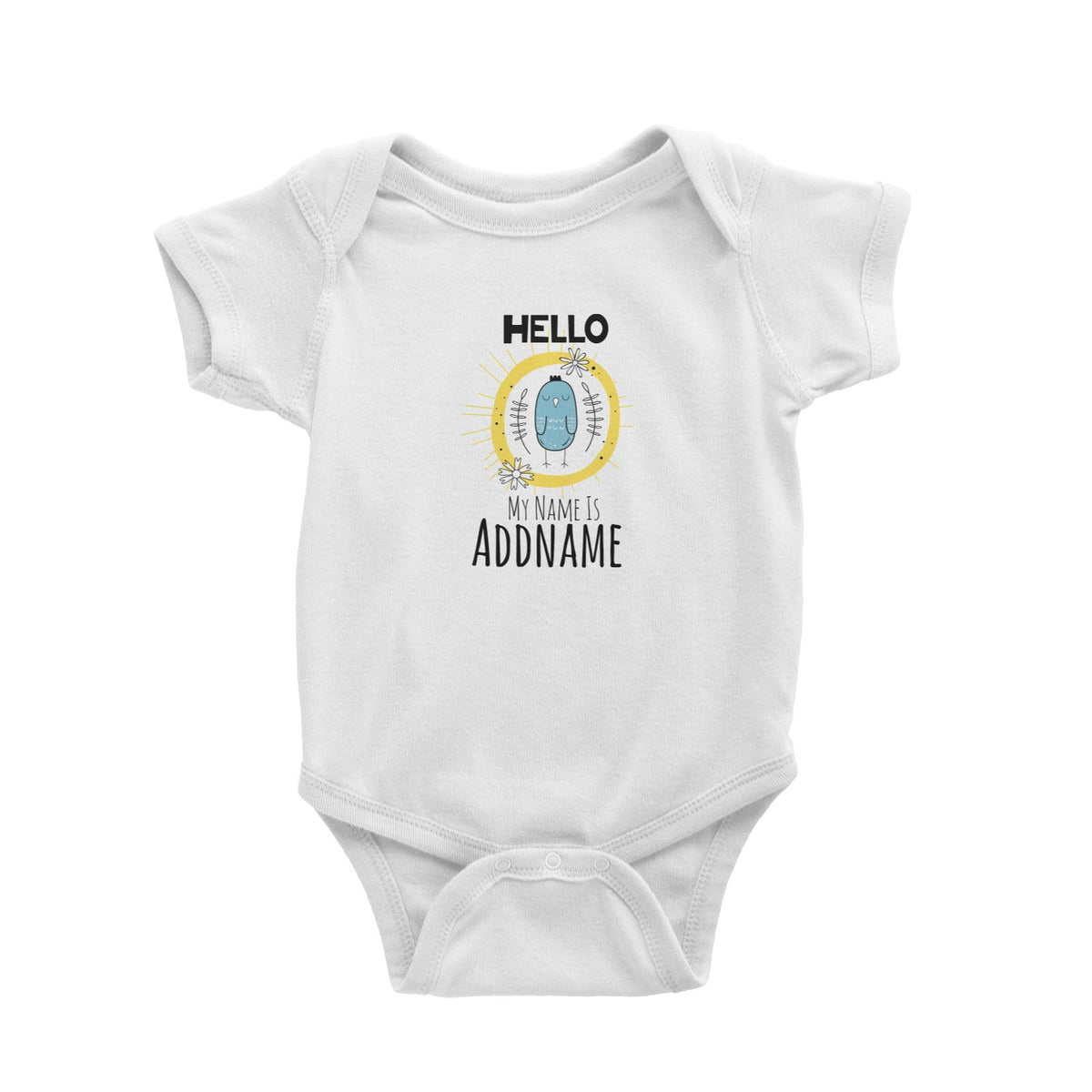 Drawn Greetings Animals Hello Bird My Name Addname Baby Romper