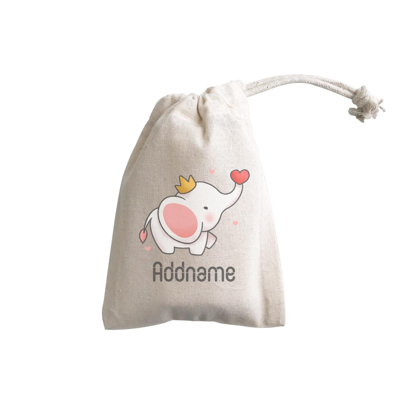 Cute Hand Drawn Style Baby Elephant with Heart and Crown Addname GP Gift Pouch