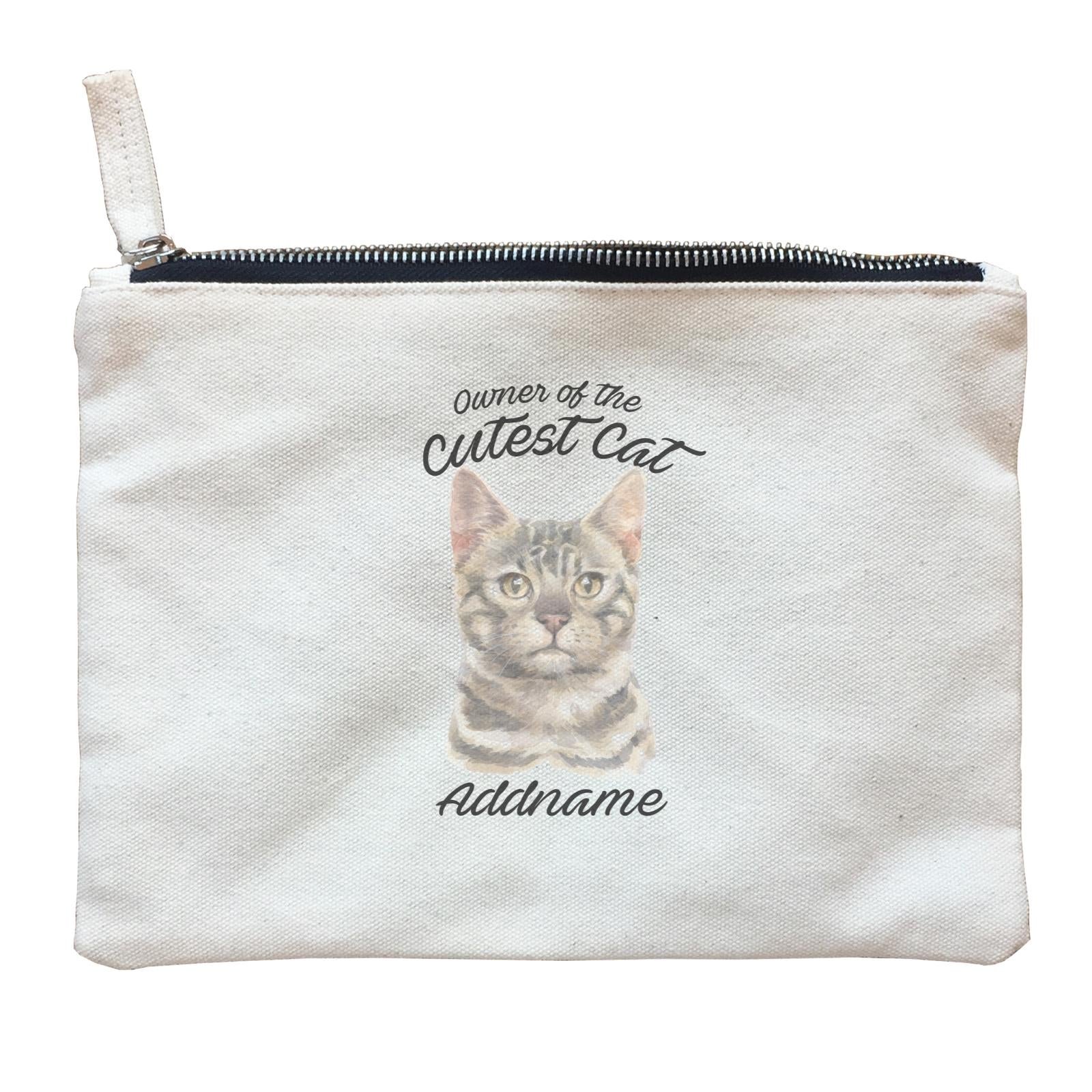 Watercolor Owner Of The Cutest Cat Bengal Grey Addname Zipper Pouch