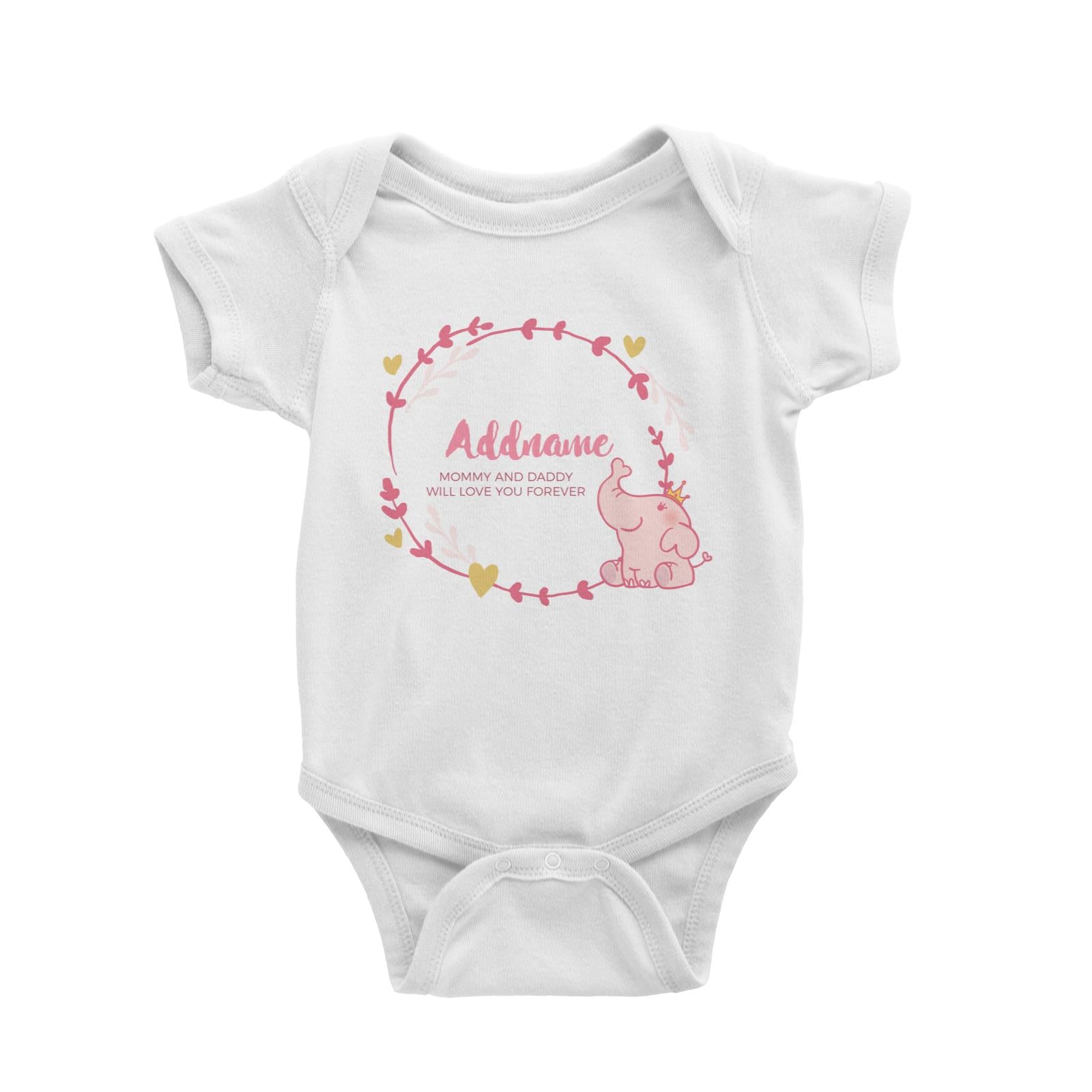Cute Pink Elephant Princess Personalizable with Name and Text Baby Romper