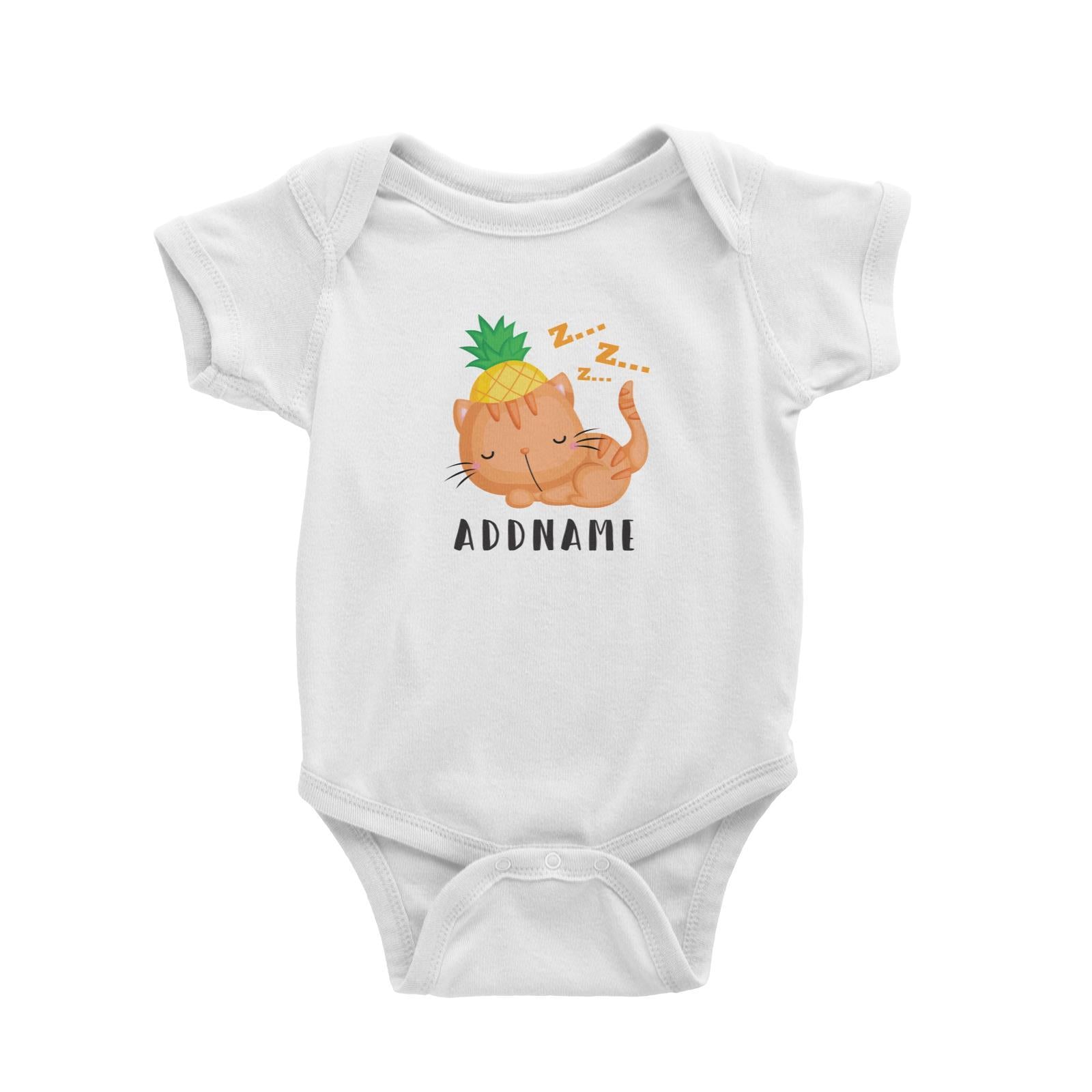 Birthday Hawaii Sleeping Cat Wearing Pineapple Hat Addname Baby Romper
