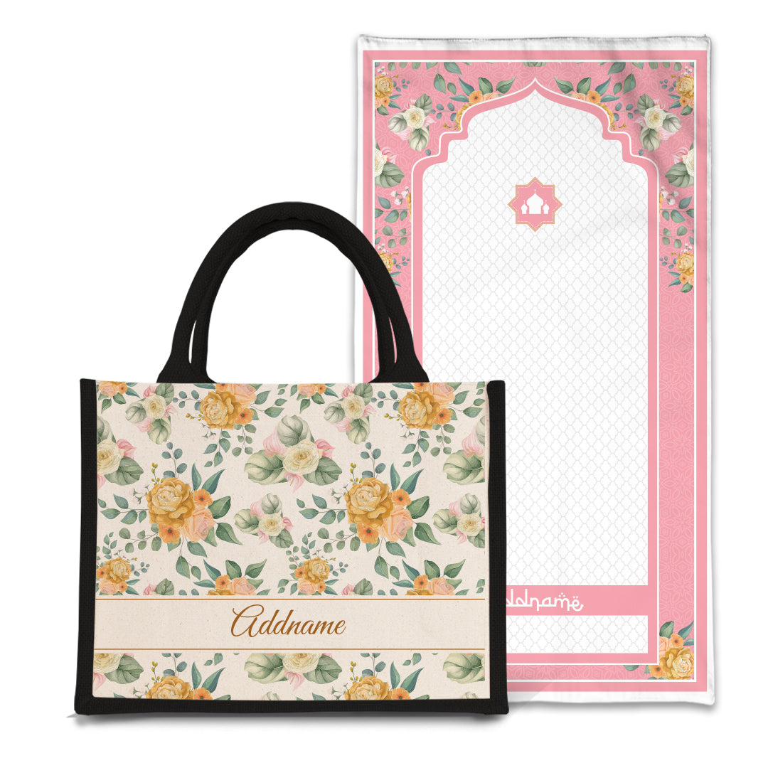 Honey  Sejadah Prayer Mat with Half Lining Small Jute Bag Bundle