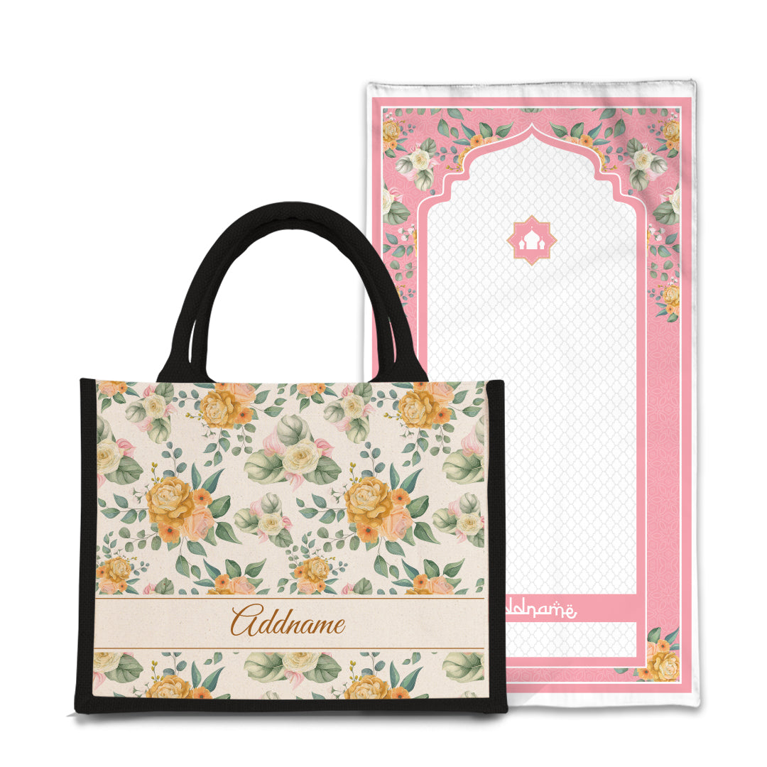 Honey  Sejadah Prayer Mat with Half Lining Small Jute Bag Bundle