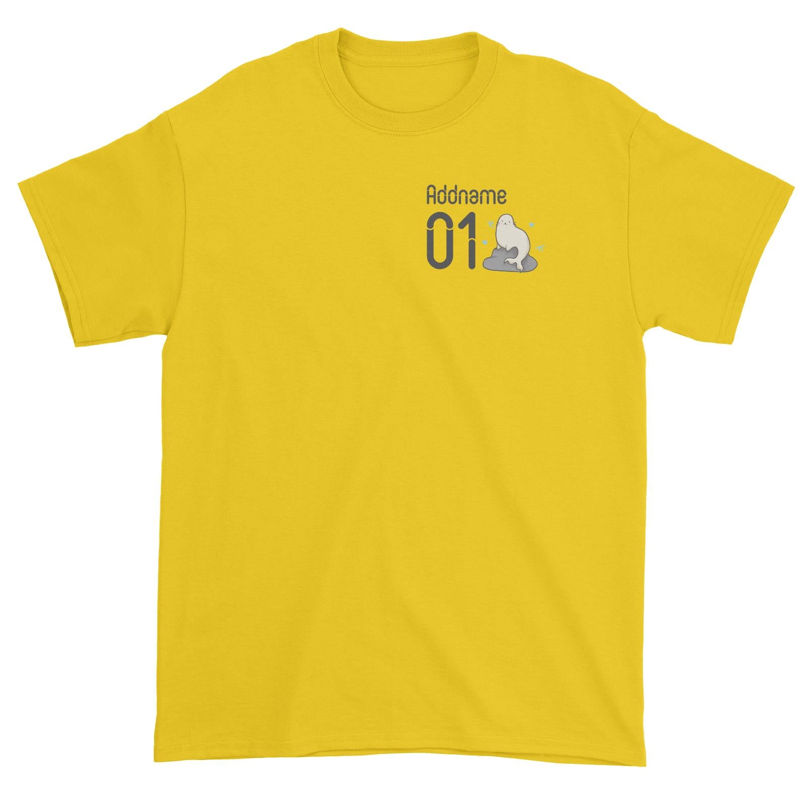 Pocket Name and Number Cute Hand Drawn Style Seal Unisex T-Shirt