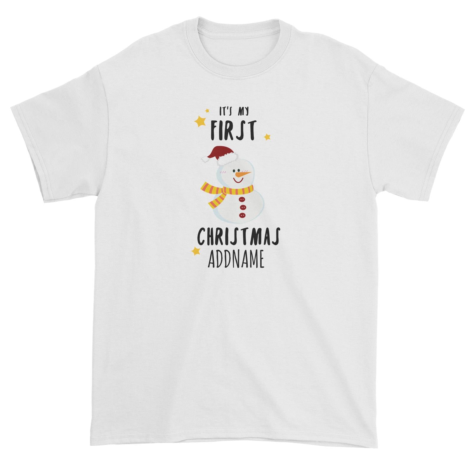 Cute Snowman First Christmas Addname Unisex T-Shirt  Personalizable Designs