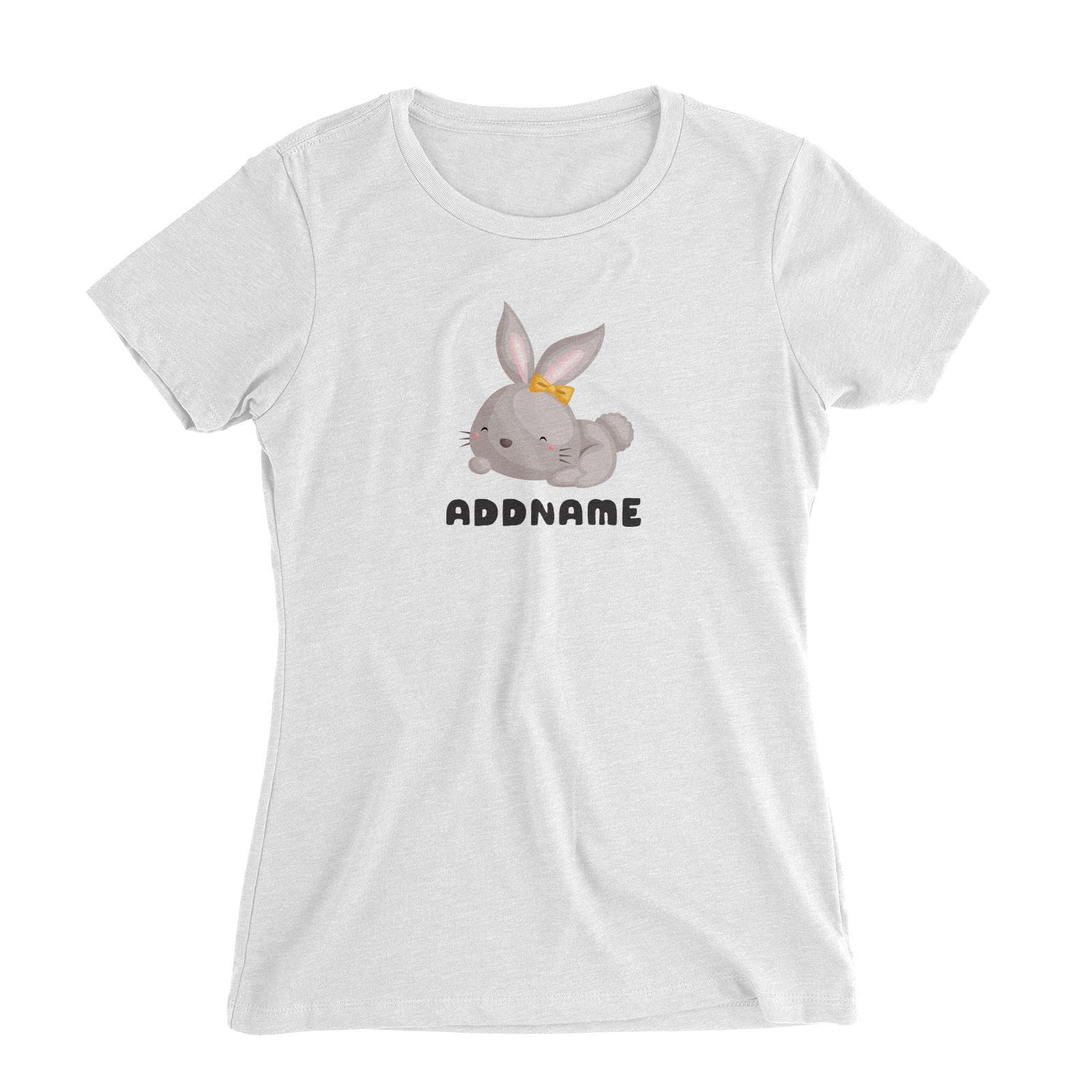 Birthday Friendly Animals Happy Rabbit Wearing Ribbon Addname Women's Slim Fit T-Shirt