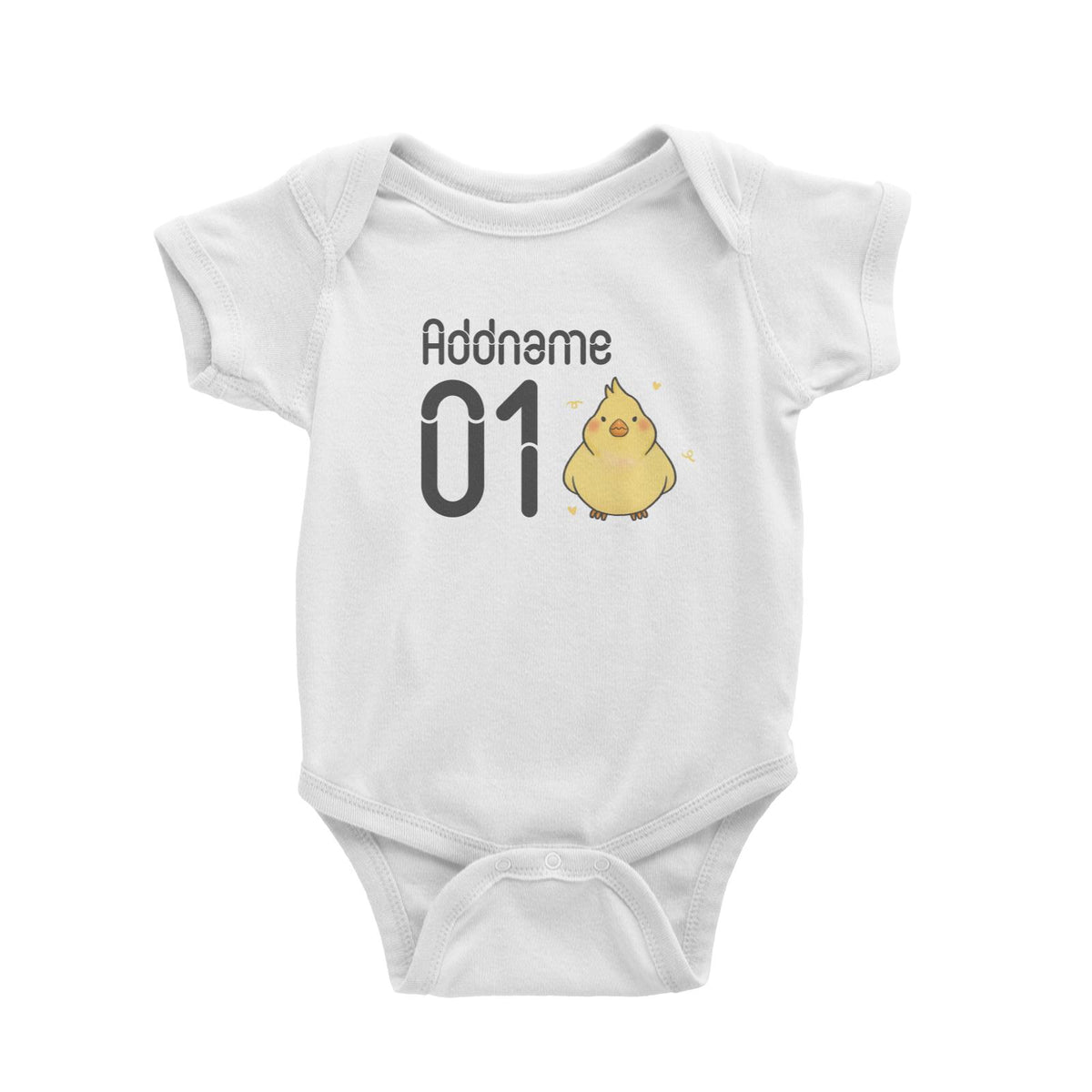 Name and Number Cute Hand Drawn Style Chick Baby Romper