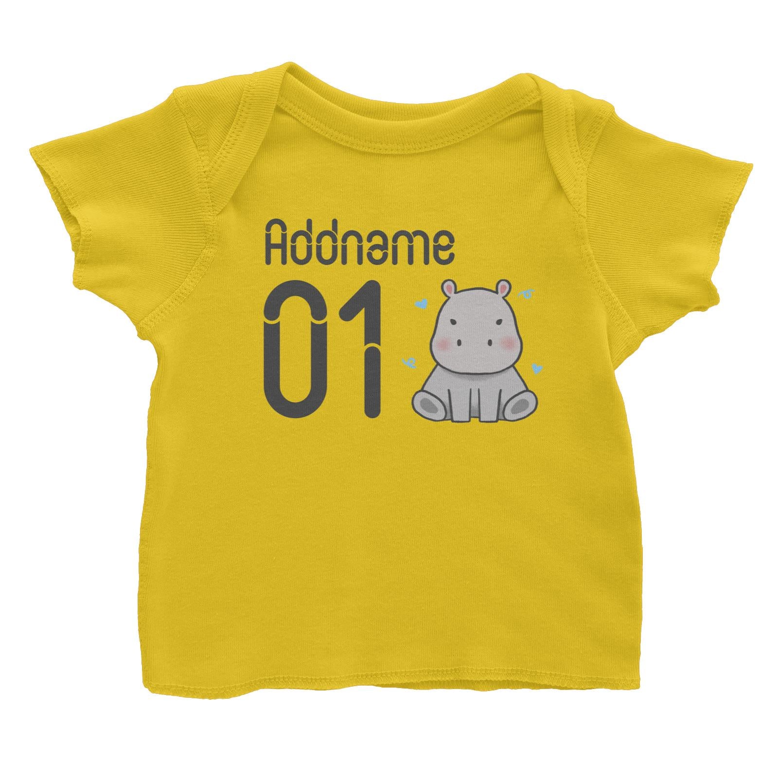 Name and Number Cute Hand Drawn Style Hippo Baby T-Shirt