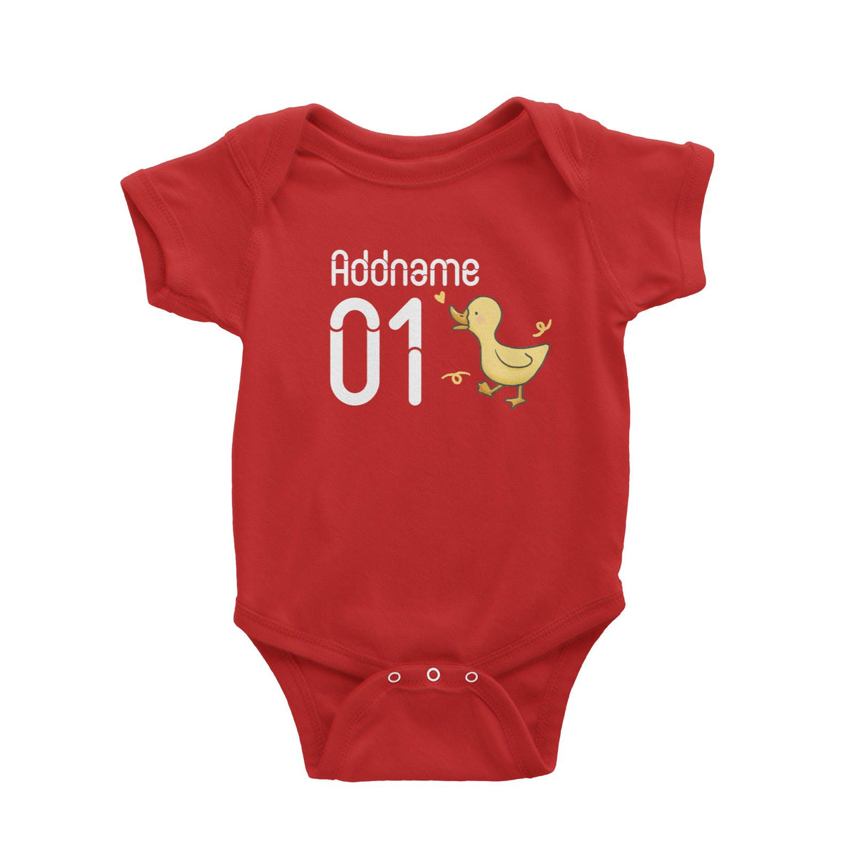 Name and Number Cute Hand Drawn Style Duck Baby Romper