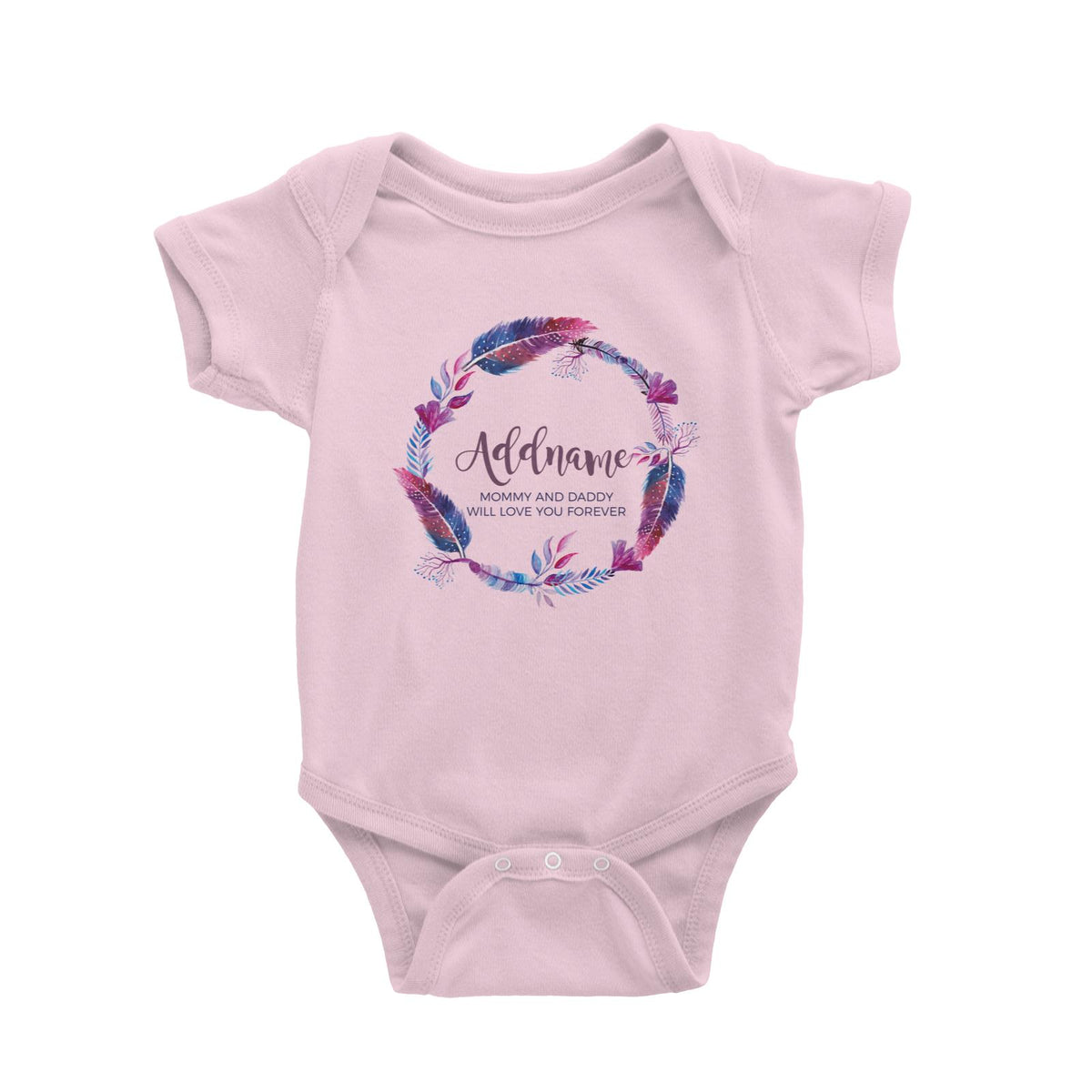 Purple Feather Wreath Personalizable with Name and Text Baby Romper