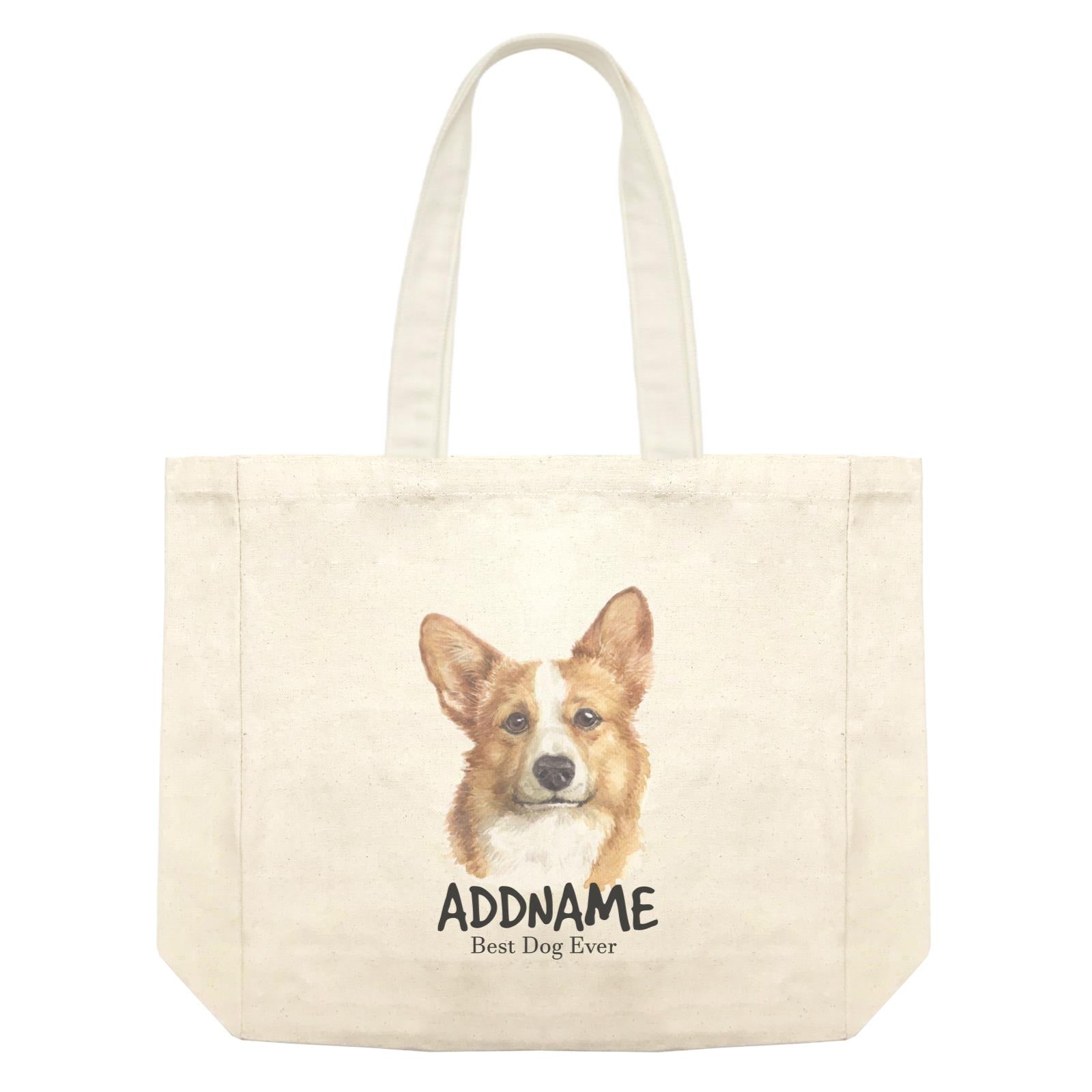 Watercolor Dog Welsh Corgi Smile Best Dog Ever Addname Shopping Bag