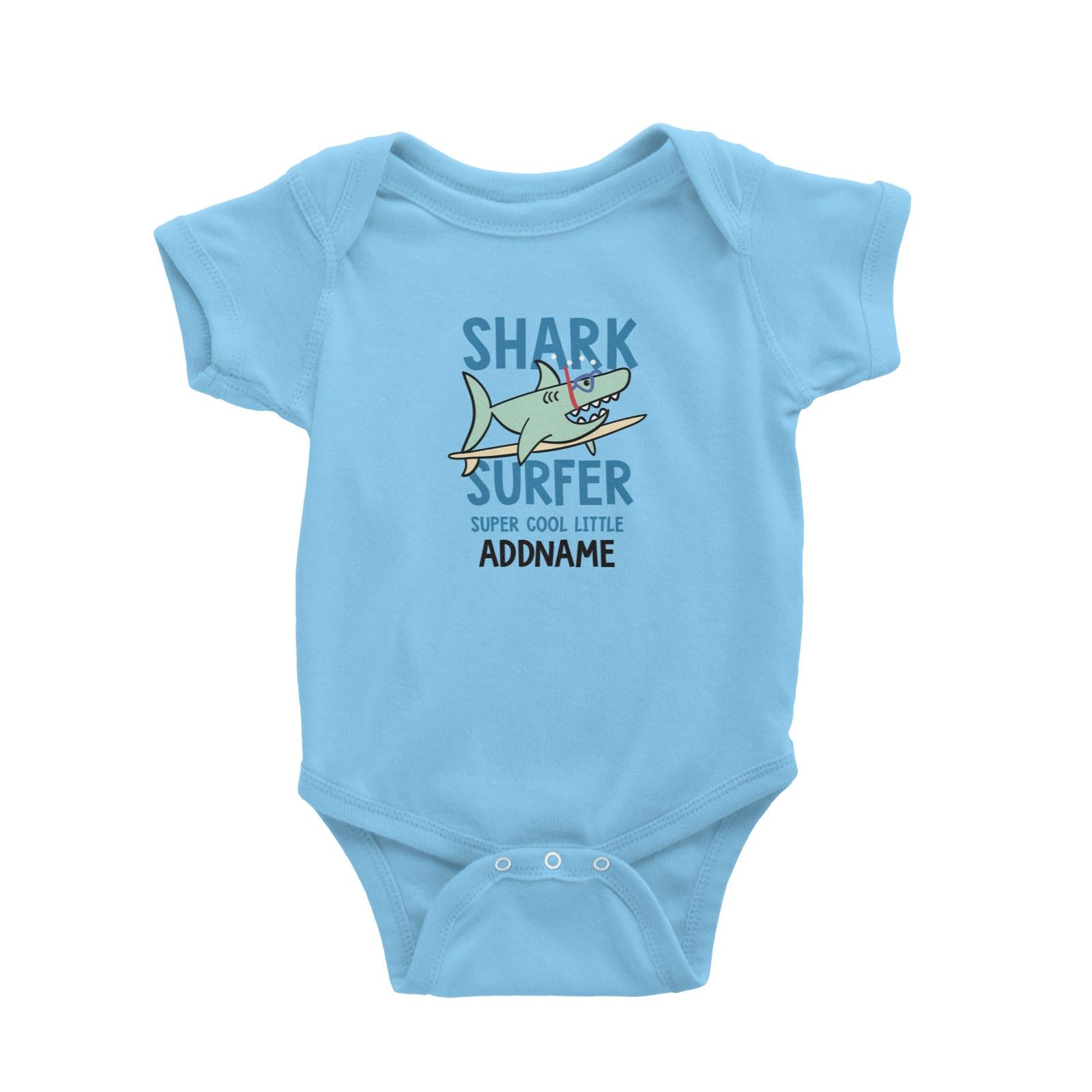Cool Vibrant Series Shark Surfer Super Cool Little Addname Baby Romper