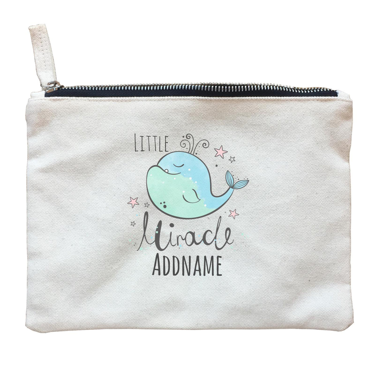Drawn Ocean Elements Little Miracle Whale Addname Zipper Pouch