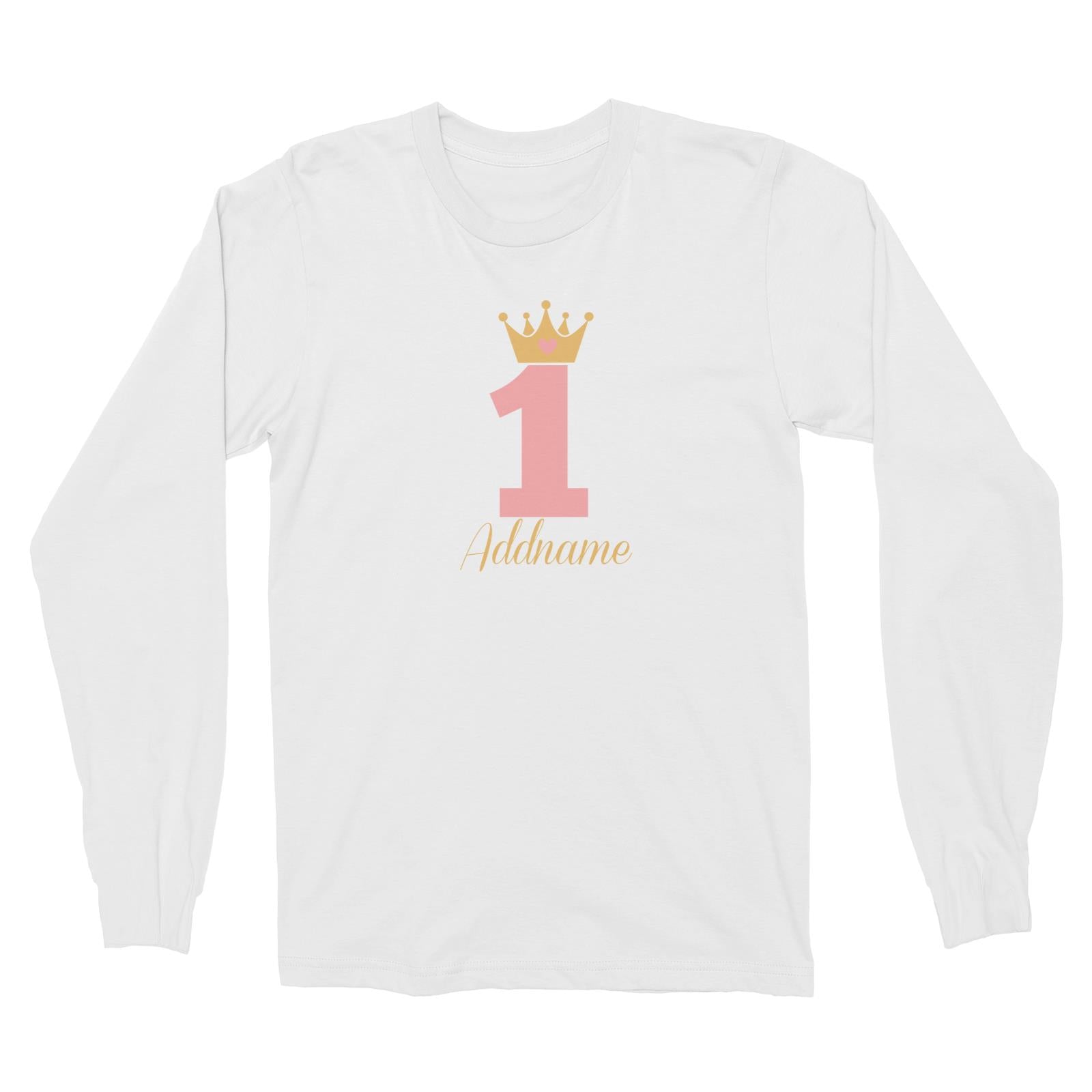 Pink Crown Birthday Theme Personalizable with Name and Number Long Sleeve Unisex T-Shirt