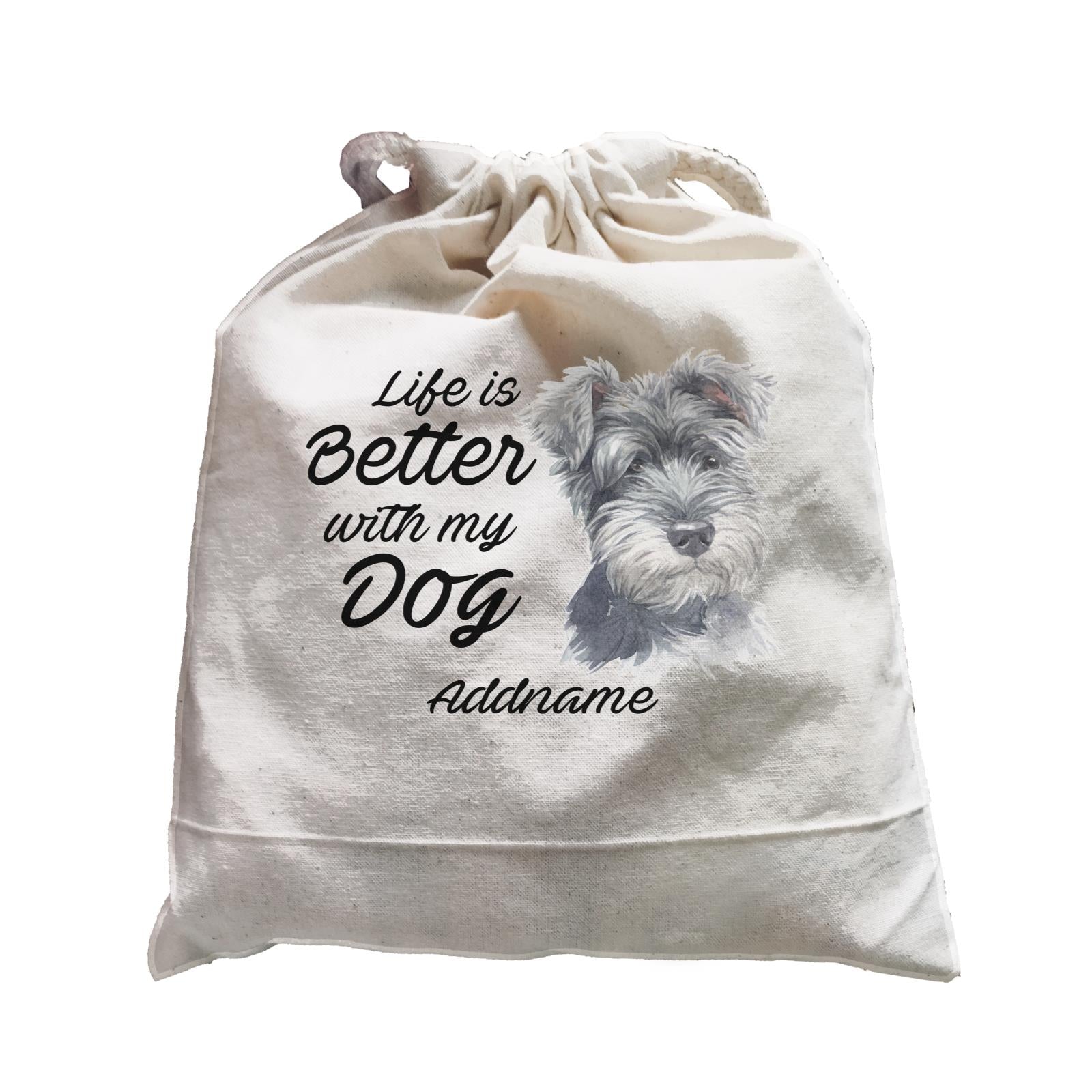 Watercolor Life is Better With My Dog Schnauzer Right Addname Satchel