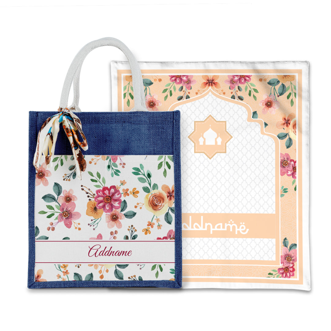 Laura Garnet Sejadah with Matching Colourful Jute Bag