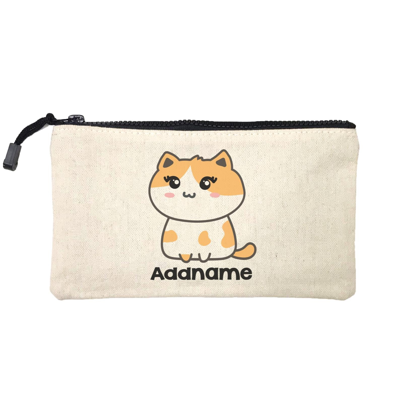 Drawn Adorable Cats White & Yellow Addname Mini Accessories Stationery Pouch