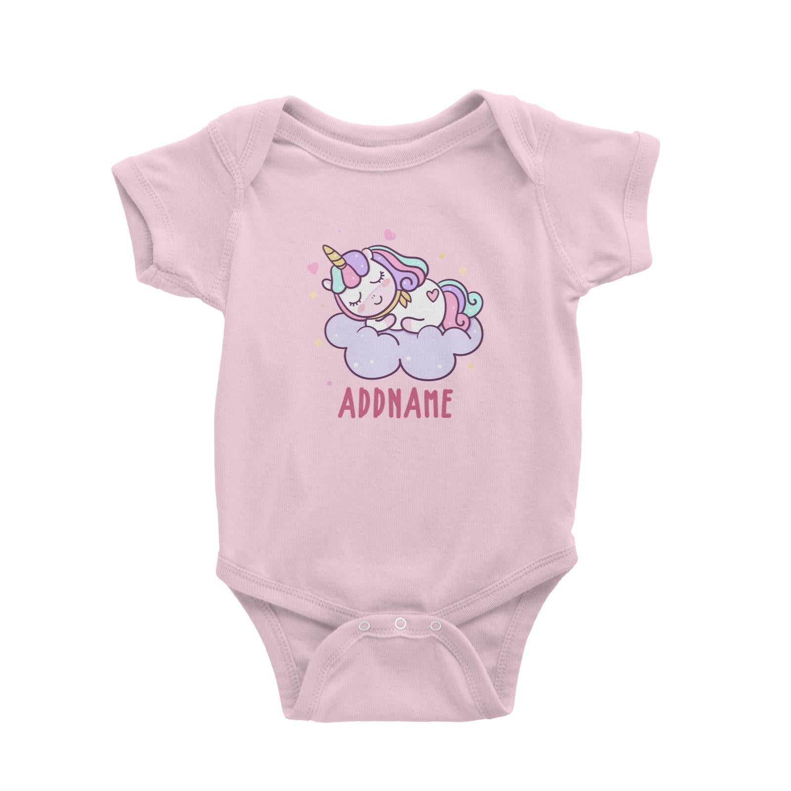 Unicorn And Princess Series Cute Pastel Sleeping Unicorn On a Cloud Addname Baby Romper